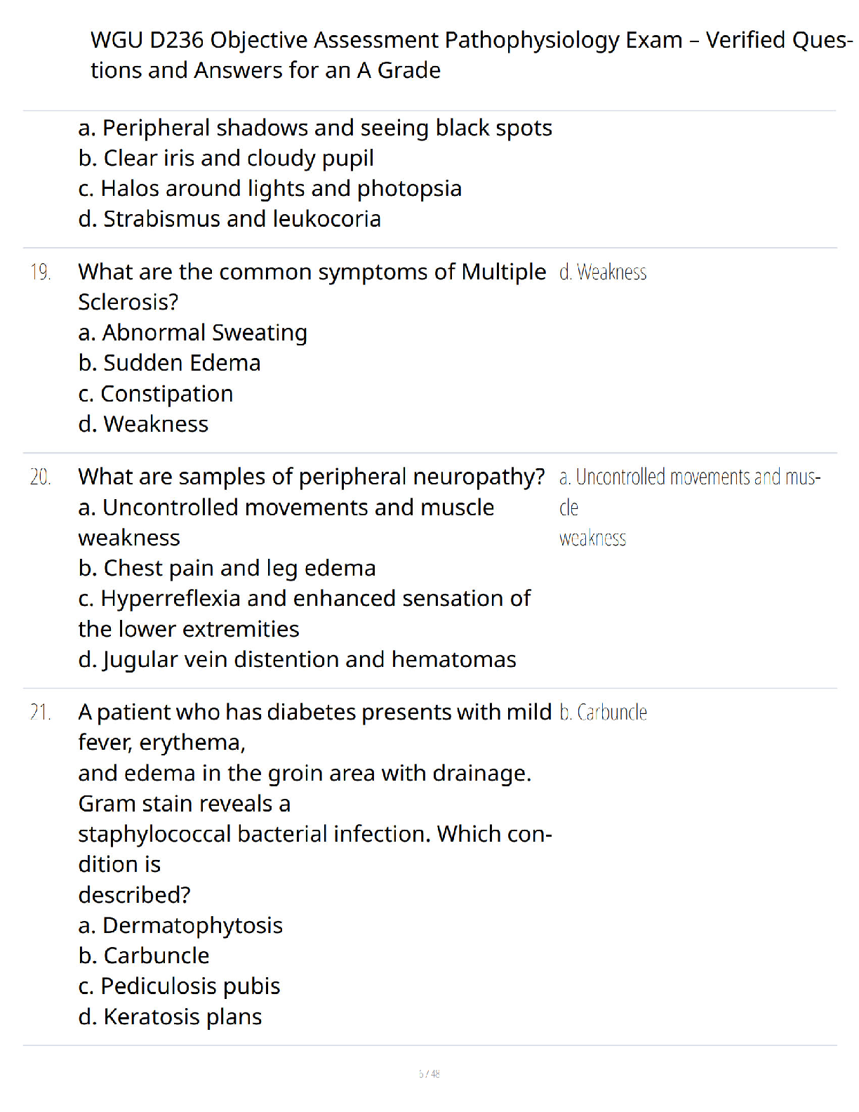 Preview page 6 of WGU D236 Objective Assessment Pathophysiology Exam - Verified Questions and Answers - Comprehensive Study Guide - A+ Gua