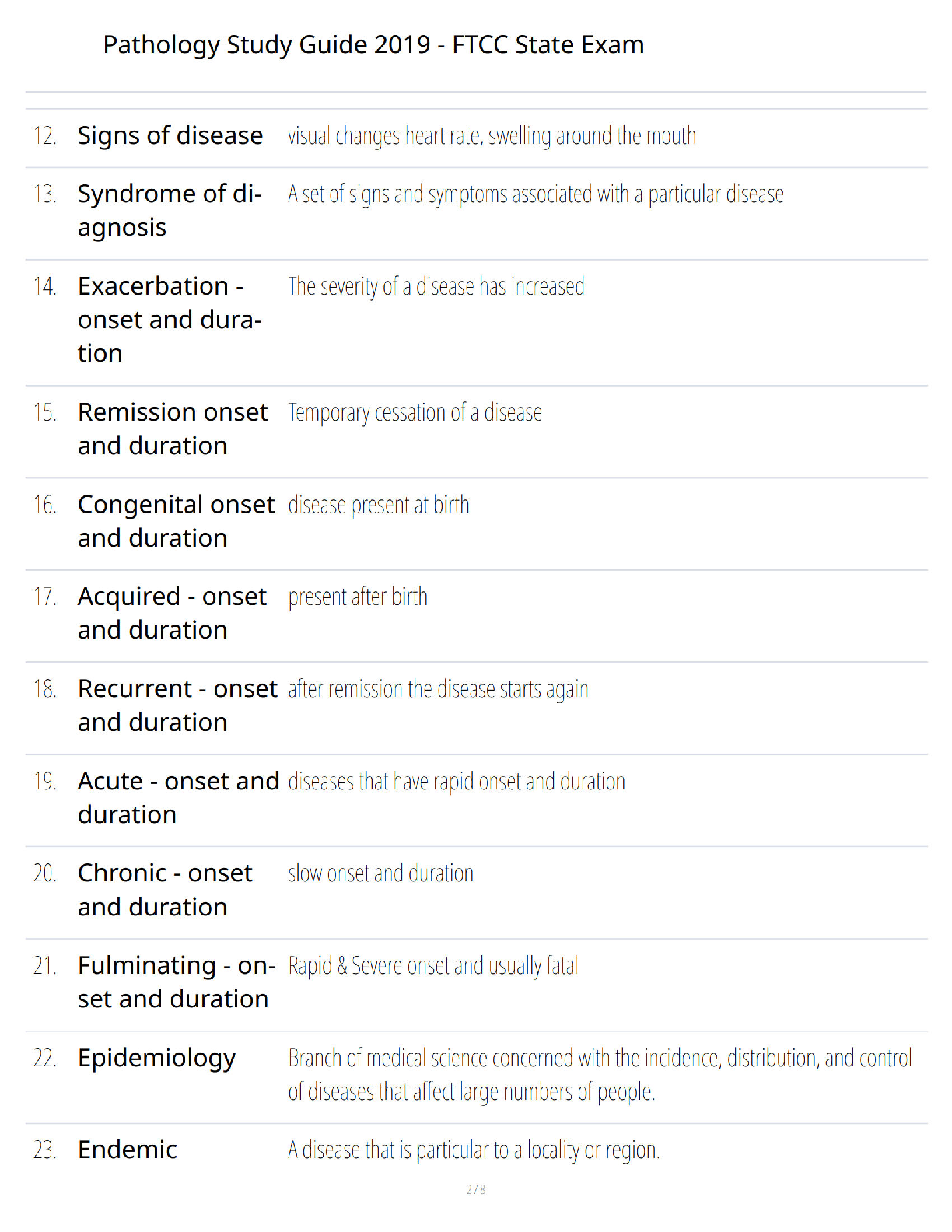 Preview page 2 of Pathology Study Guide 2019 - FTCC State Exam - Comprehensive Review - Verified Questions and Answers - A+ Guaranteed Exa