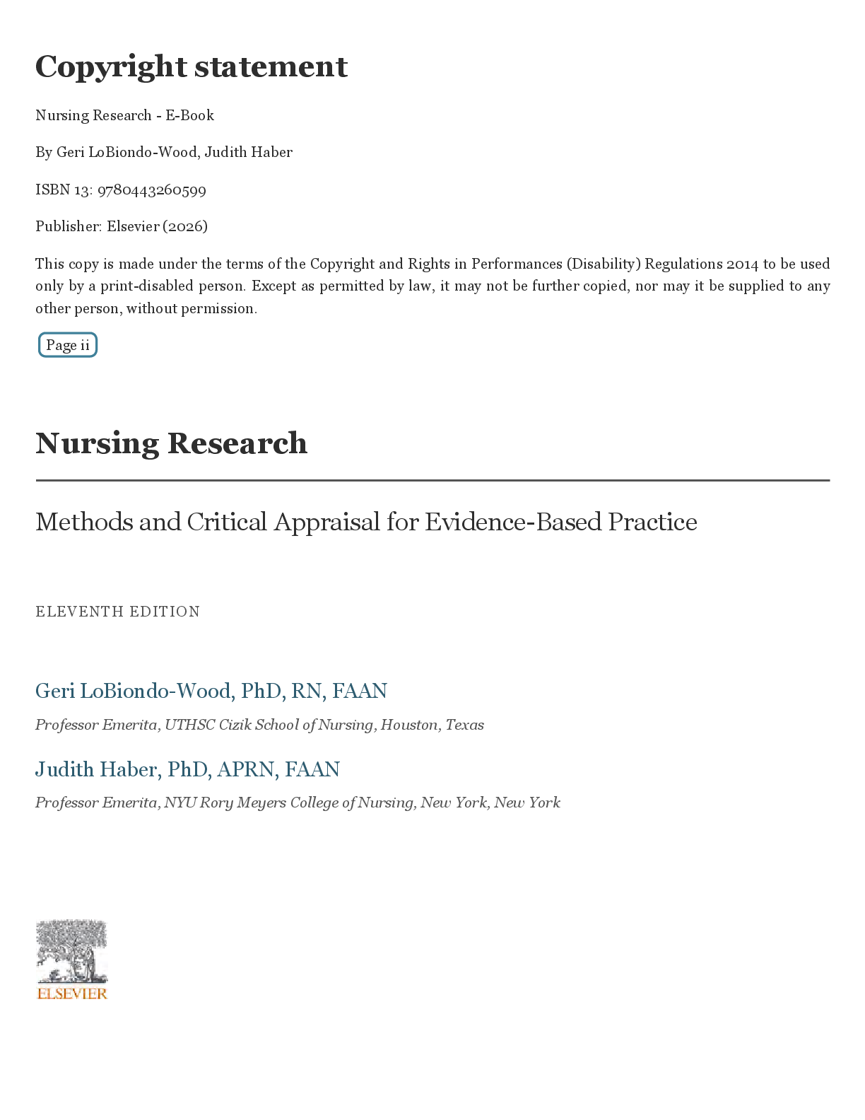 Preview page 2 of Nursing Research Methods and Critical Appraisal for Evidance-Based Practice 11th Edition By Geri LoBiondo-Wood, Judith H