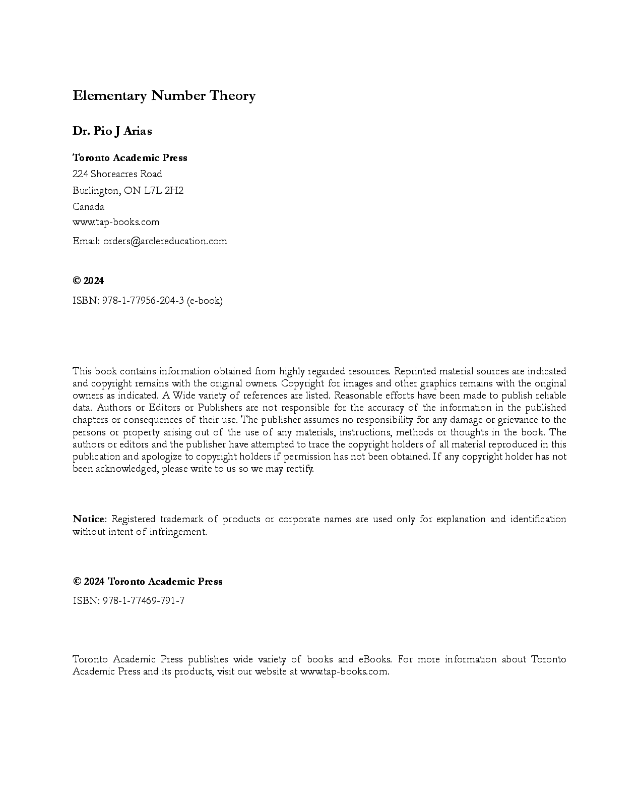 Preview page 2 of Elementary Number Theory 1st Edition By Pio Arias