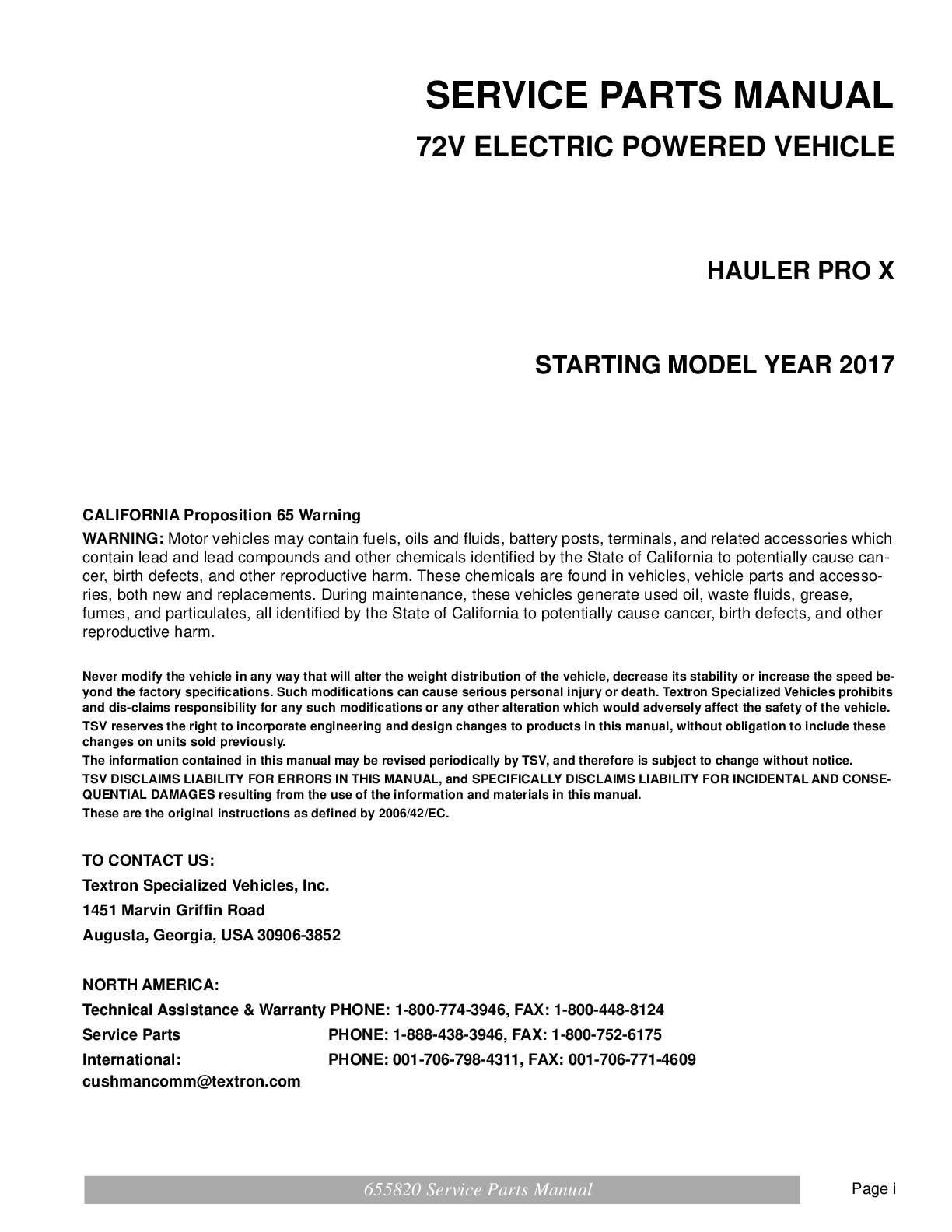 Preview page 3 of Cushman Hauler PRO X Service Manual 2014-2020