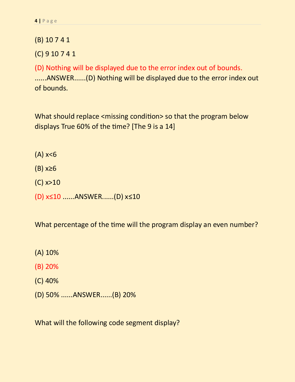Preview page 3 of COMPUTER SCIENCE PRINCIPLES FINAL EXAM  | ACCURATE  REAL EXAM CURRENTLY TESTING AND FREQUENTLY TESTING  EXAM QUESTIONS W