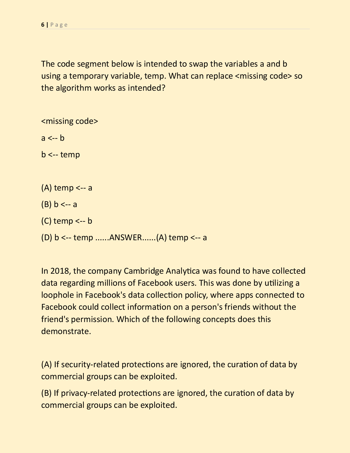 Preview page 5 of COMPUTER SCIENCE PRINCIPLES FINAL EXAM  | ACCURATE  REAL EXAM CURRENTLY TESTING AND FREQUENTLY TESTING  EXAM QUESTIONS W