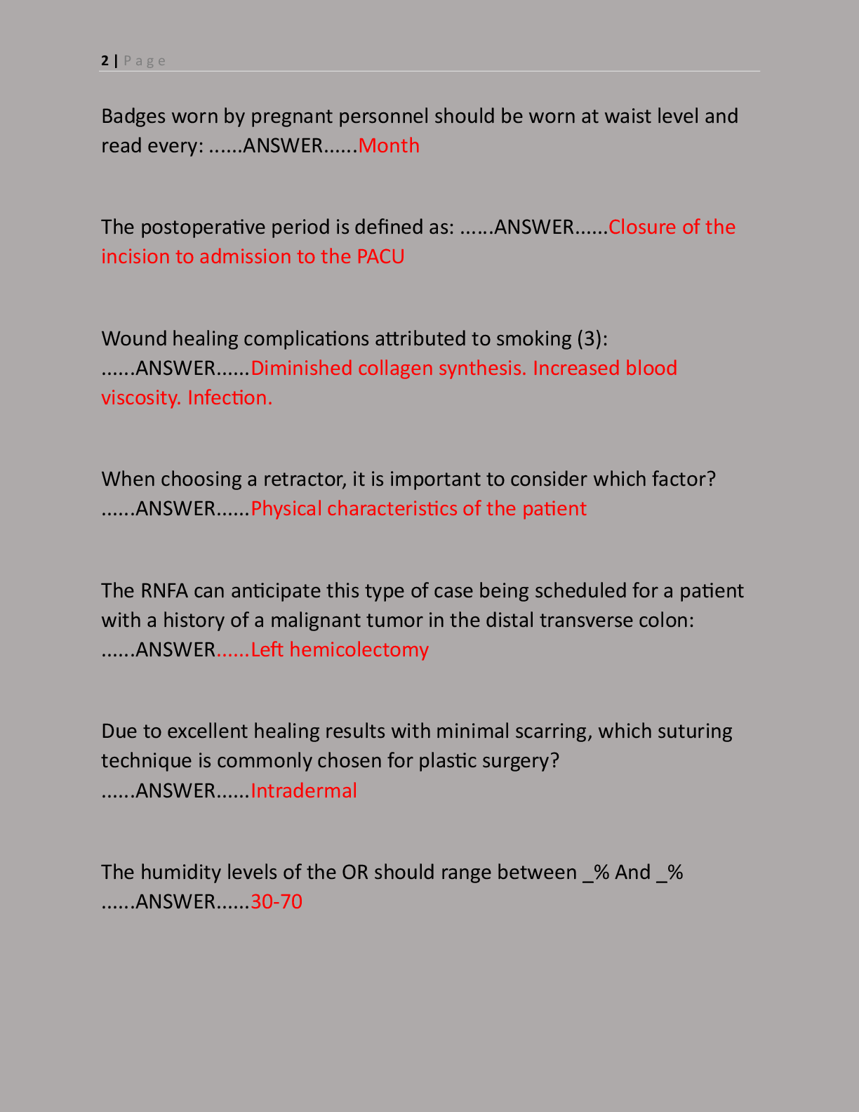 Preview page 2 of Final Practice Test for RNFA Exam with 550 Practice  Questions and Correct Answers Latest | RNFA -  Registered Nurse Fir