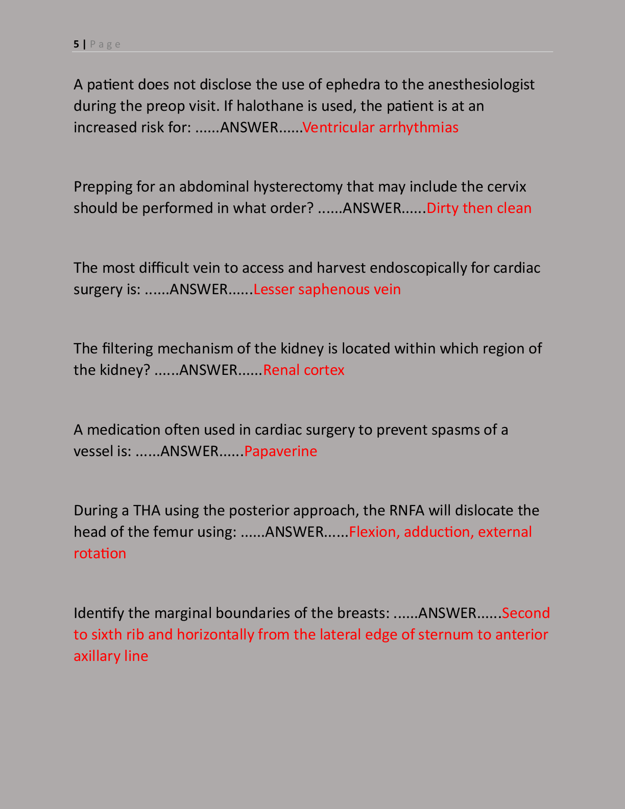 Preview page 5 of Final Practice Test for RNFA Exam with 550 Practice  Questions and Correct Answers Latest | RNFA -  Registered Nurse Fir
