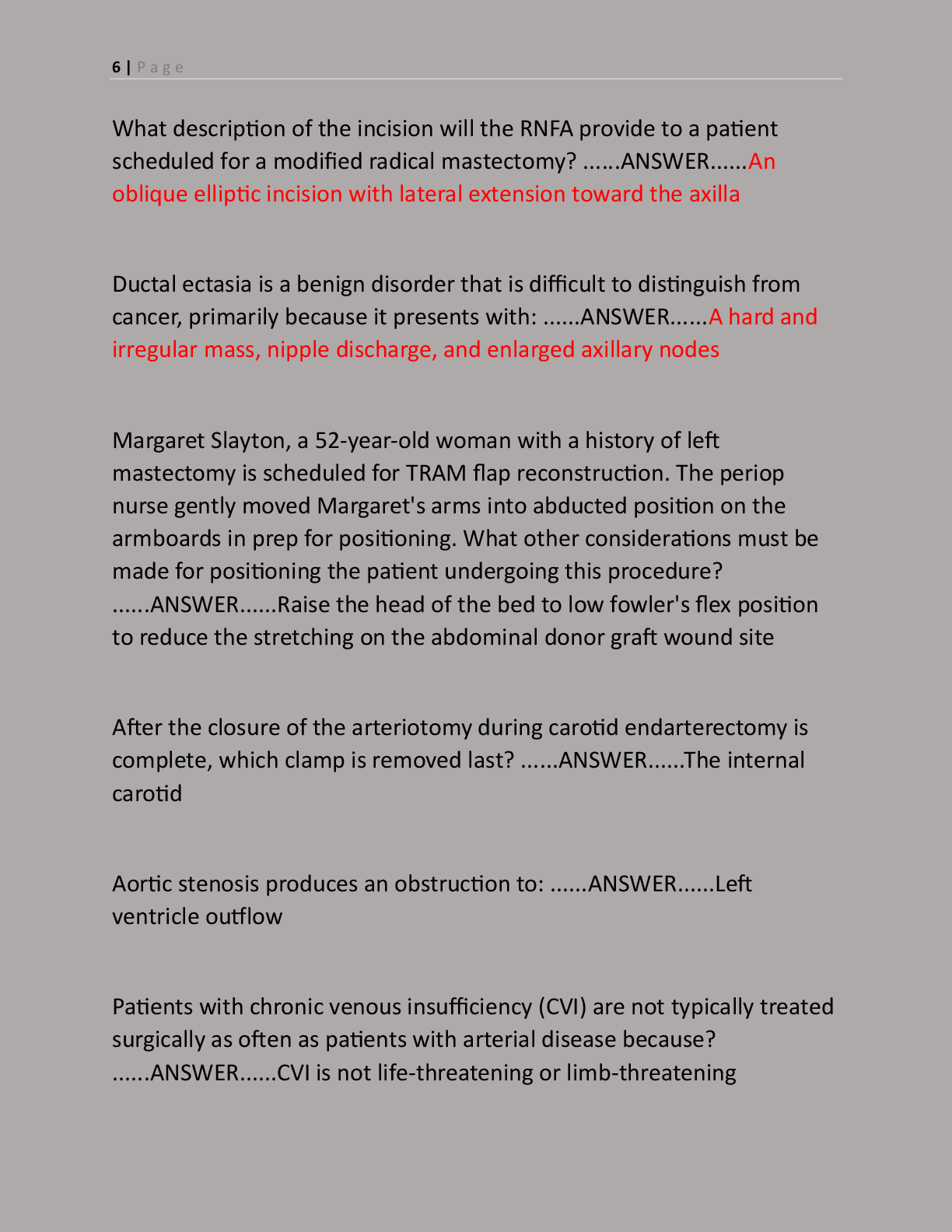 Preview page 6 of Final Practice Test for RNFA Exam with 550 Practice  Questions and Correct Answers Latest | RNFA -  Registered Nurse Fir