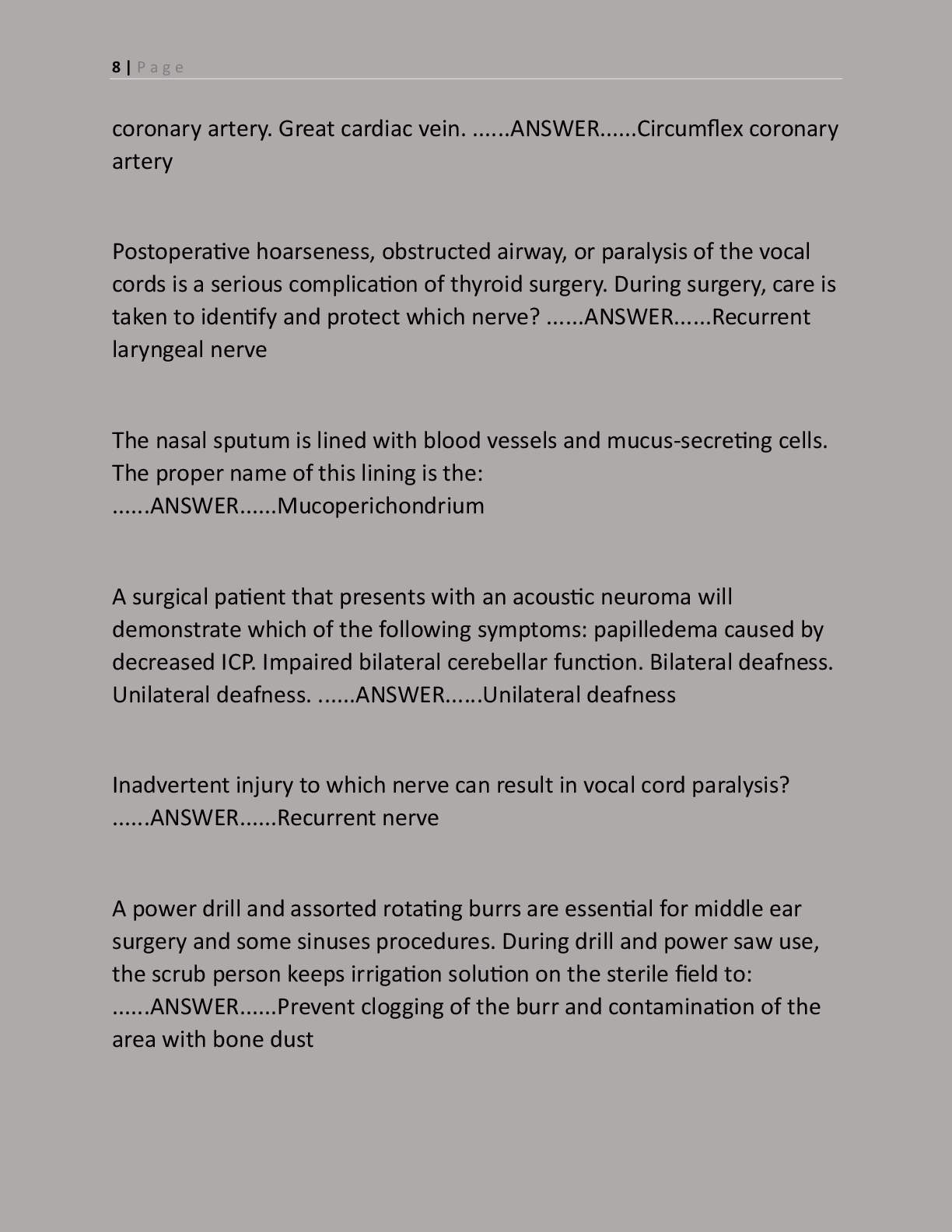 Preview page 8 of Final Practice Test for RNFA Exam with 550 Practice  Questions and Correct Answers Latest | RNFA -  Registered Nurse Fir