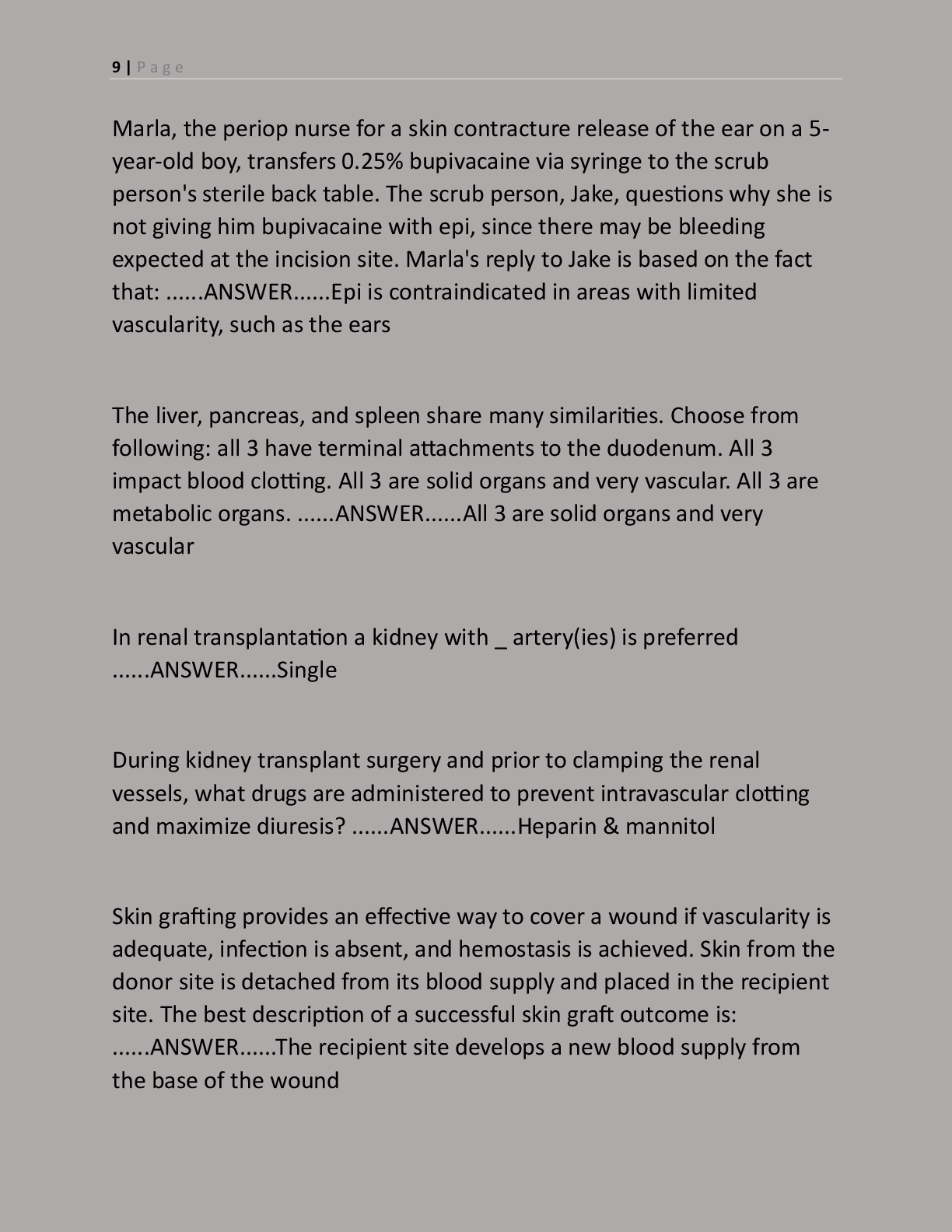 Preview page 9 of Final Practice Test for RNFA Exam with 550 Practice  Questions and Correct Answers Latest | RNFA -  Registered Nurse Fir