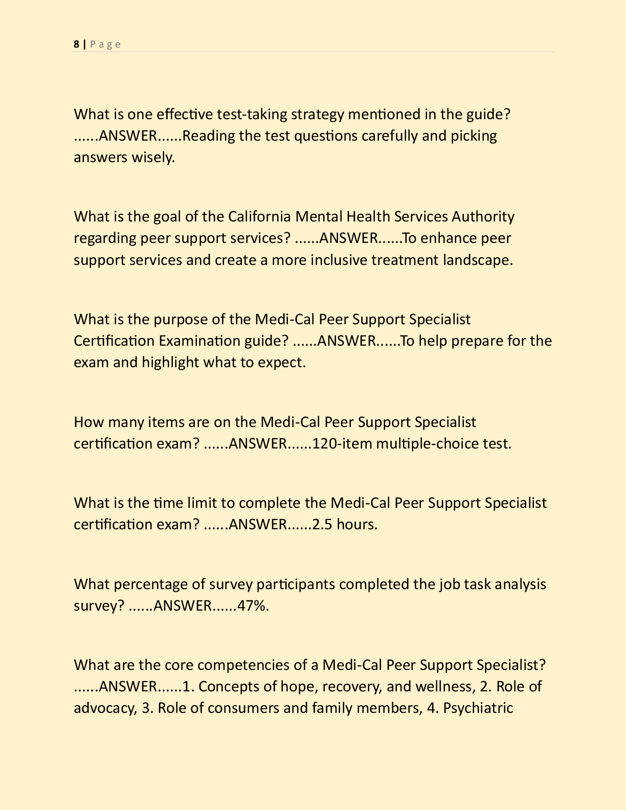Preview page 6 of PEER SUPPORT SPECIALIST CERTIFICATION EXAM STUDY  GUIDE TEST BANK FINAL REVIEW EXAM NEWEST EXAM  WITH COMPLETE QUESTIONS