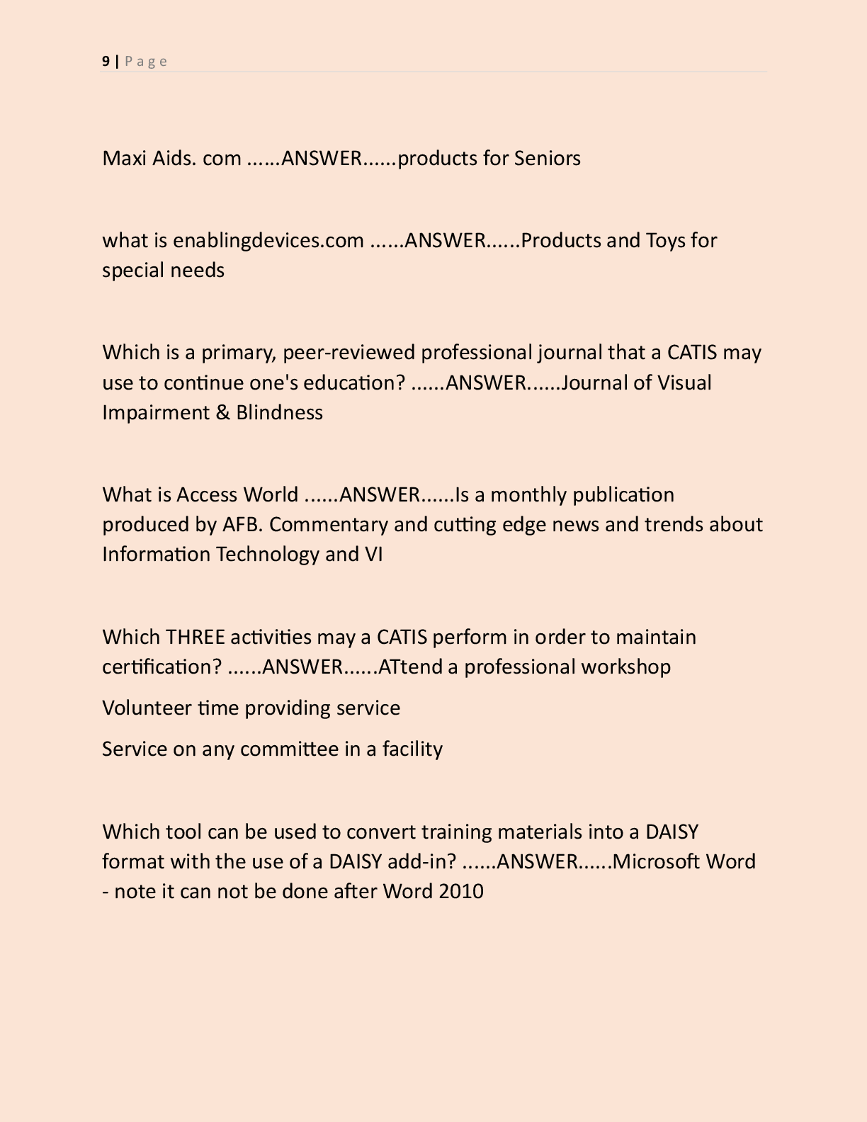 Preview page 8 of ACVREP O&M PRACTICE TEST QUESTIONS ORIENTATION  AND MOBILITY SPECIALIST CERTIFICATION EXAM PREP  FALL SEMESTER 2026/2027