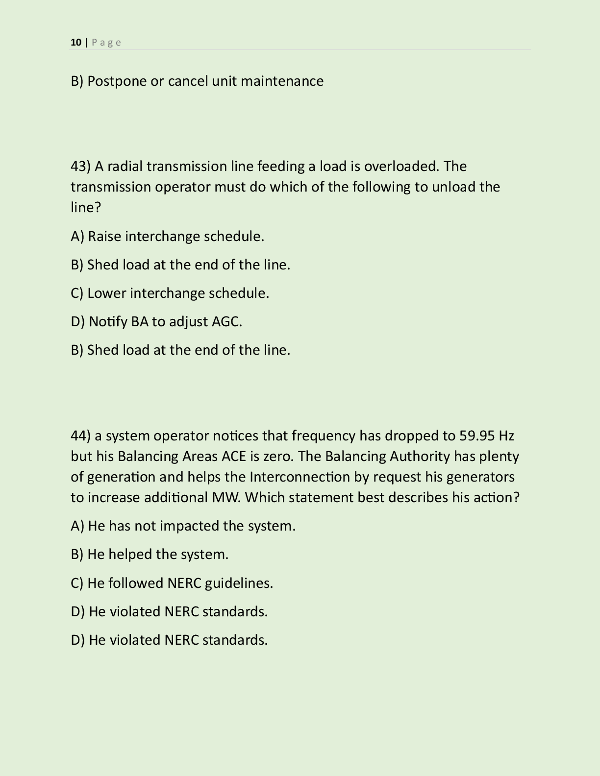 Preview page 8 of ADDITIONAL NERC TRANSMISSION EXAM QUESTIONS  NERC CERTIFICATION PRACTICE AND SYSTEM  OPERATIONS 2026/ 2027 ENERGY SYSTEM