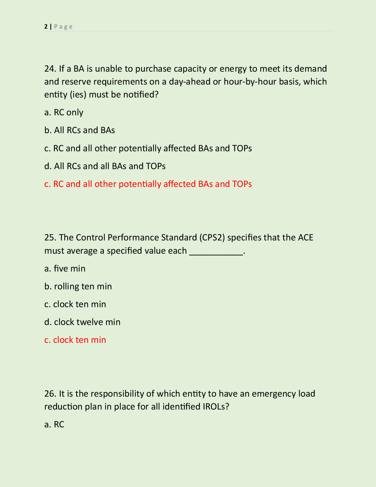 Preview page 2 of ADDITIONAL NERC TRANSMISSION EXAM QUESTIONS  NERC CERTIFICATION PRACTICE AND SYSTEM  OPERATIONS 2026/ 2027 ENERGY SYSTEM