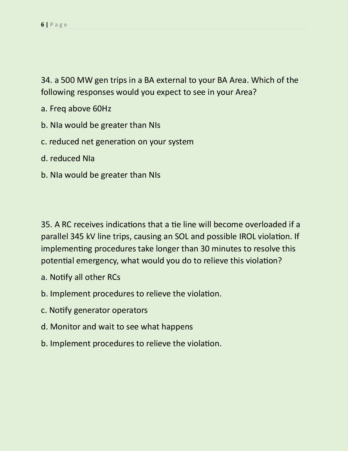 Preview page 5 of ADDITIONAL NERC TRANSMISSION EXAM QUESTIONS  NERC CERTIFICATION PRACTICE AND SYSTEM  OPERATIONS 2026/ 2027 ENERGY SYSTEM