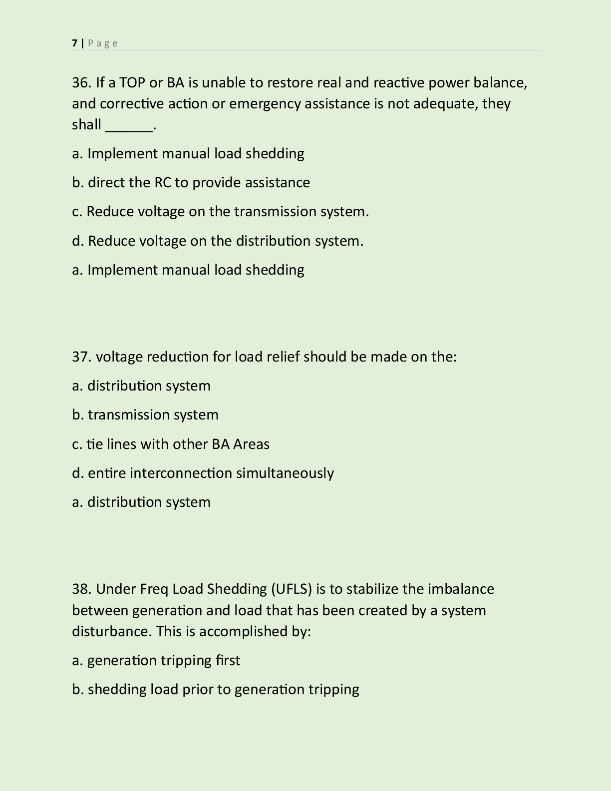 Preview page 6 of ADDITIONAL NERC TRANSMISSION EXAM QUESTIONS  NERC CERTIFICATION PRACTICE AND SYSTEM  OPERATIONS 2026/ 2027 ENERGY SYSTEM