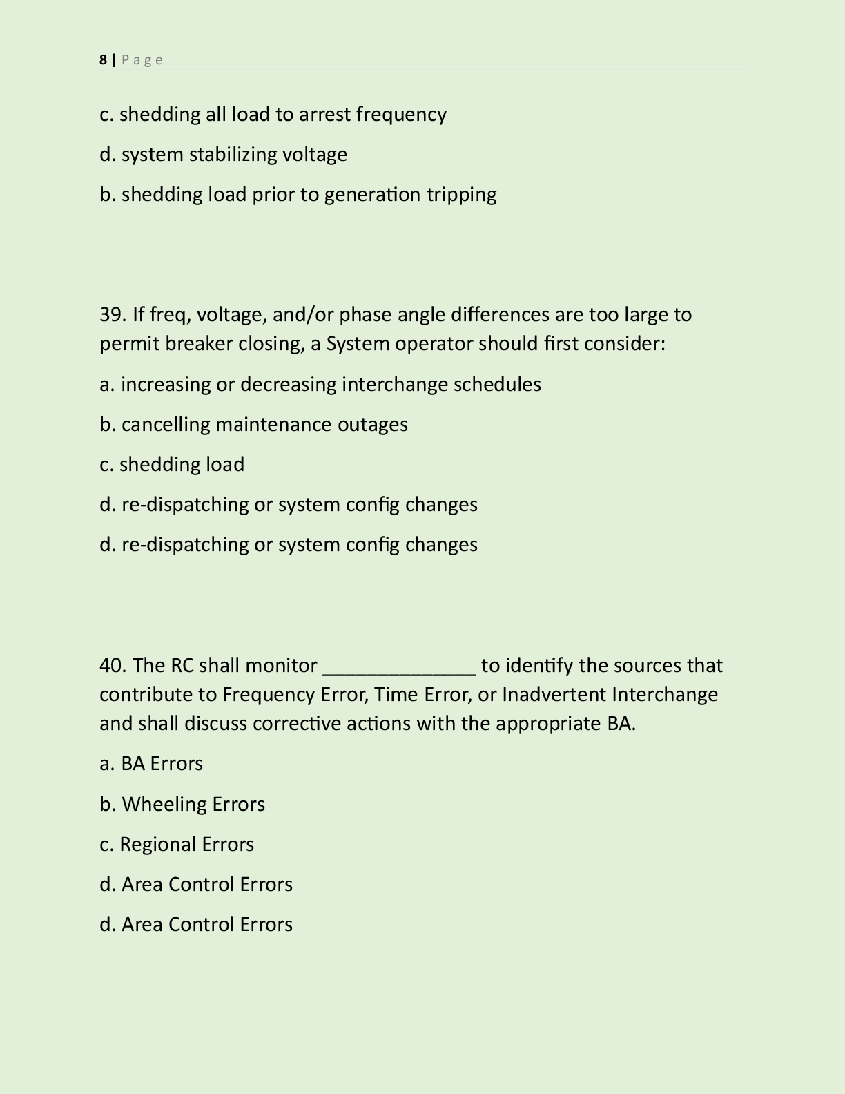 Preview page 7 of ADDITIONAL NERC TRANSMISSION EXAM QUESTIONS  NERC CERTIFICATION PRACTICE AND SYSTEM  OPERATIONS 2026/ 2027 ENERGY SYSTEM