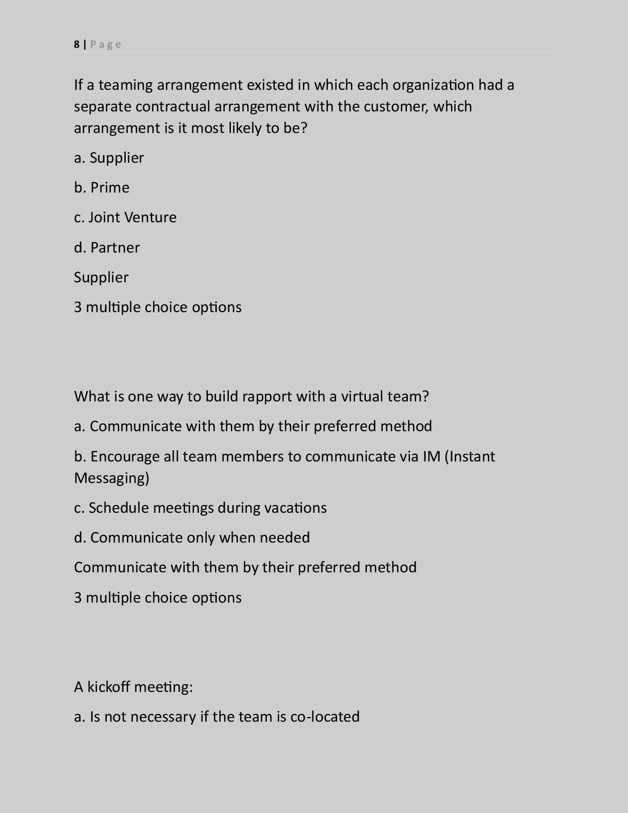 Preview page 8 of APMP Foundation-Level Certification EXAM, QUESTIONS  WITH ACCURATE ANSWERS | MULTIPLE CHOICES  |!!|100% Verified solutio