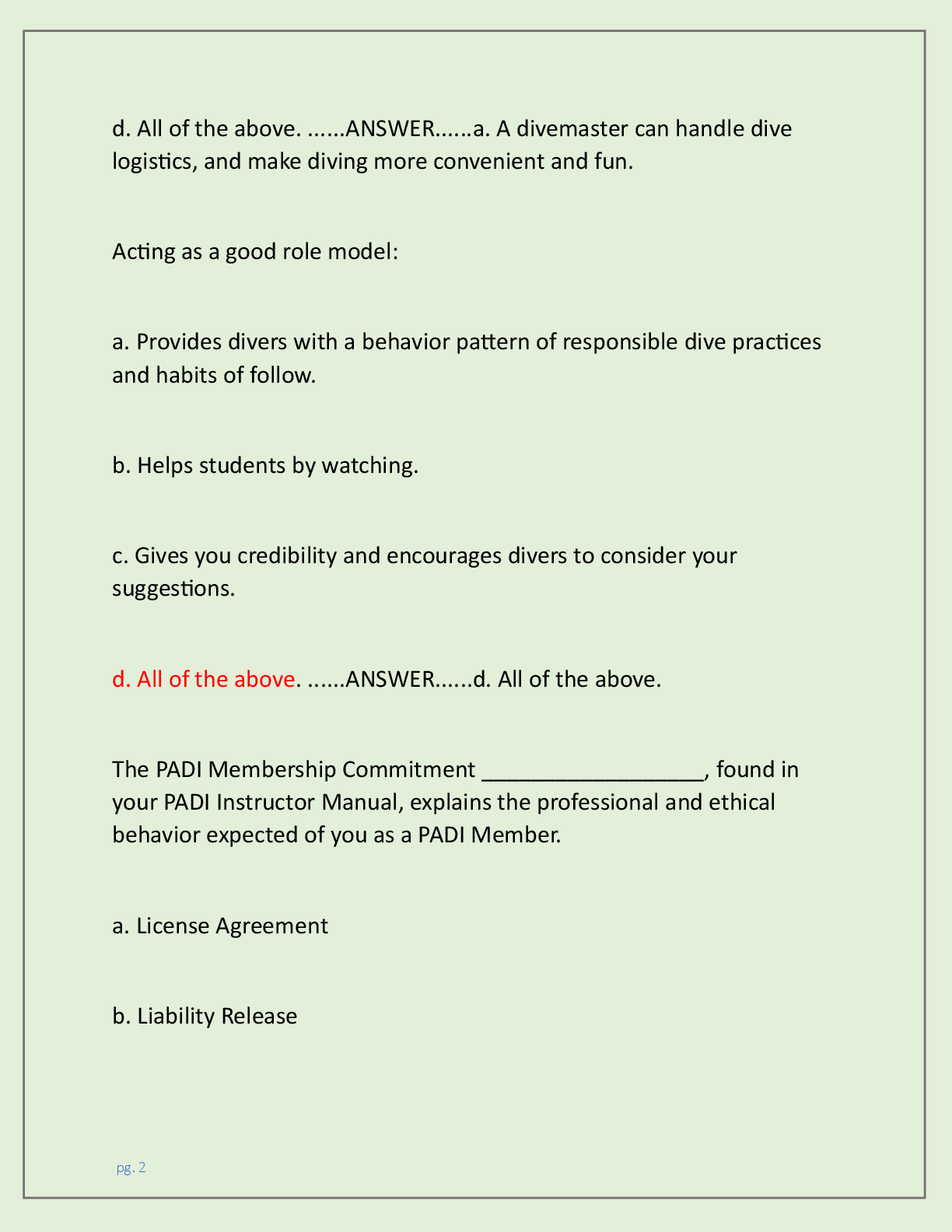 Preview page 2 of DIVEMASTER FINAL EXAM A COMPLETE TEST , PRACTICE  QUESTIONS, VERIFIED ANSWER KEY, AND STUDY GUIDE  FOR (LATEST 2026 EDIT
