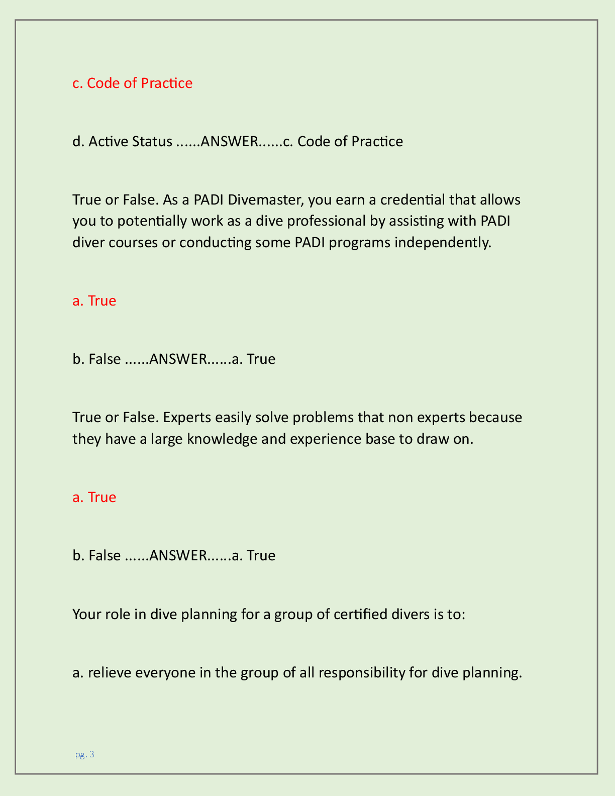 Preview page 3 of DIVEMASTER FINAL EXAM A COMPLETE TEST , PRACTICE  QUESTIONS, VERIFIED ANSWER KEY, AND STUDY GUIDE  FOR (LATEST 2026 EDIT