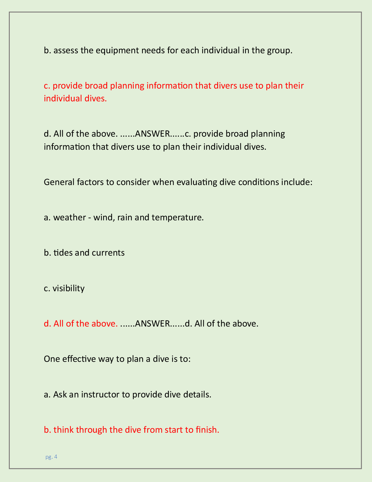 Preview page 4 of DIVEMASTER FINAL EXAM A COMPLETE TEST , PRACTICE  QUESTIONS, VERIFIED ANSWER KEY, AND STUDY GUIDE  FOR (LATEST 2026 EDIT