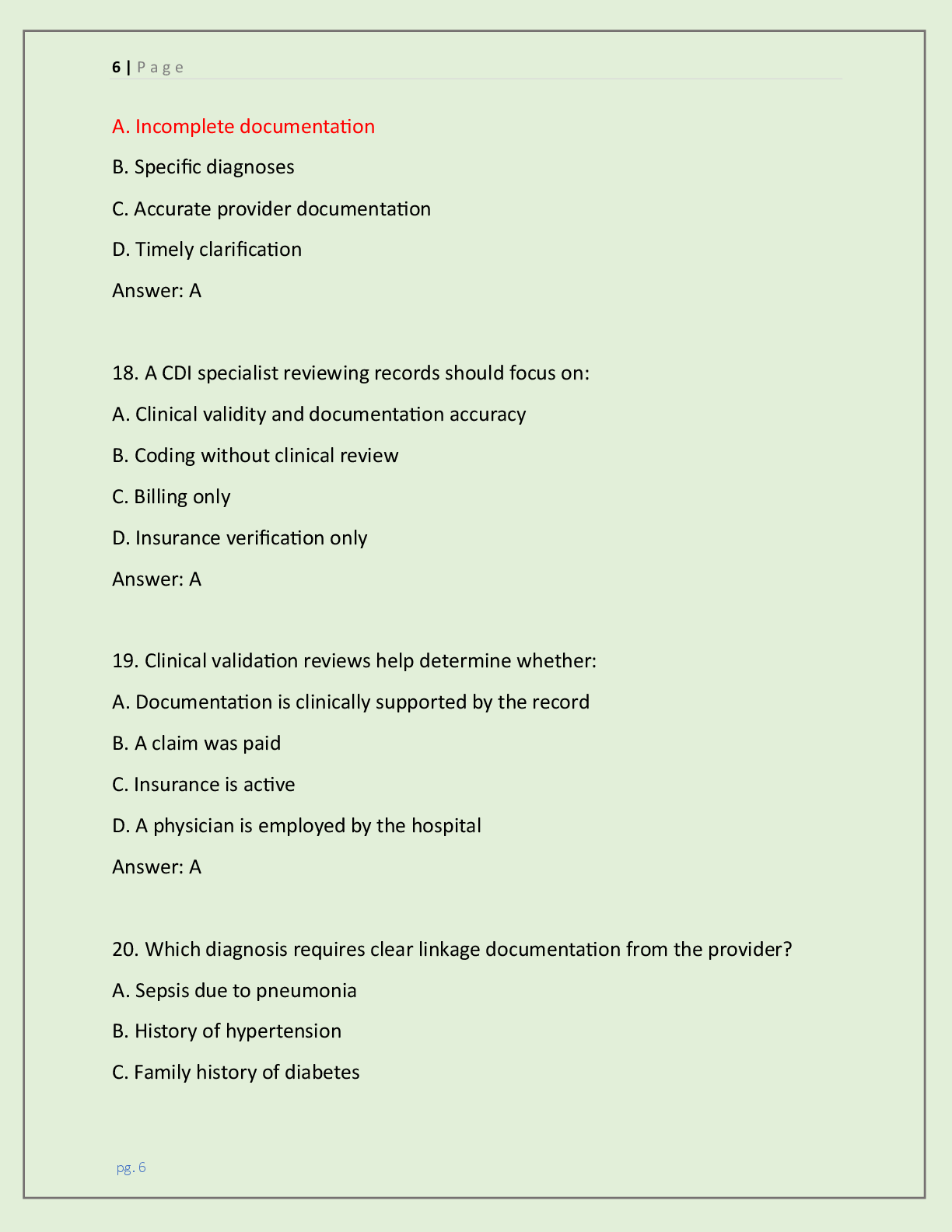 Preview page 6 of CDIP EXAM 2026 (CERTIFIED DOCUMENTATION  INTEGRITY PRACTITIONER) CONTAINS 200 QUESTIONS  AND CORRECT, DETAILED & VERIFIE