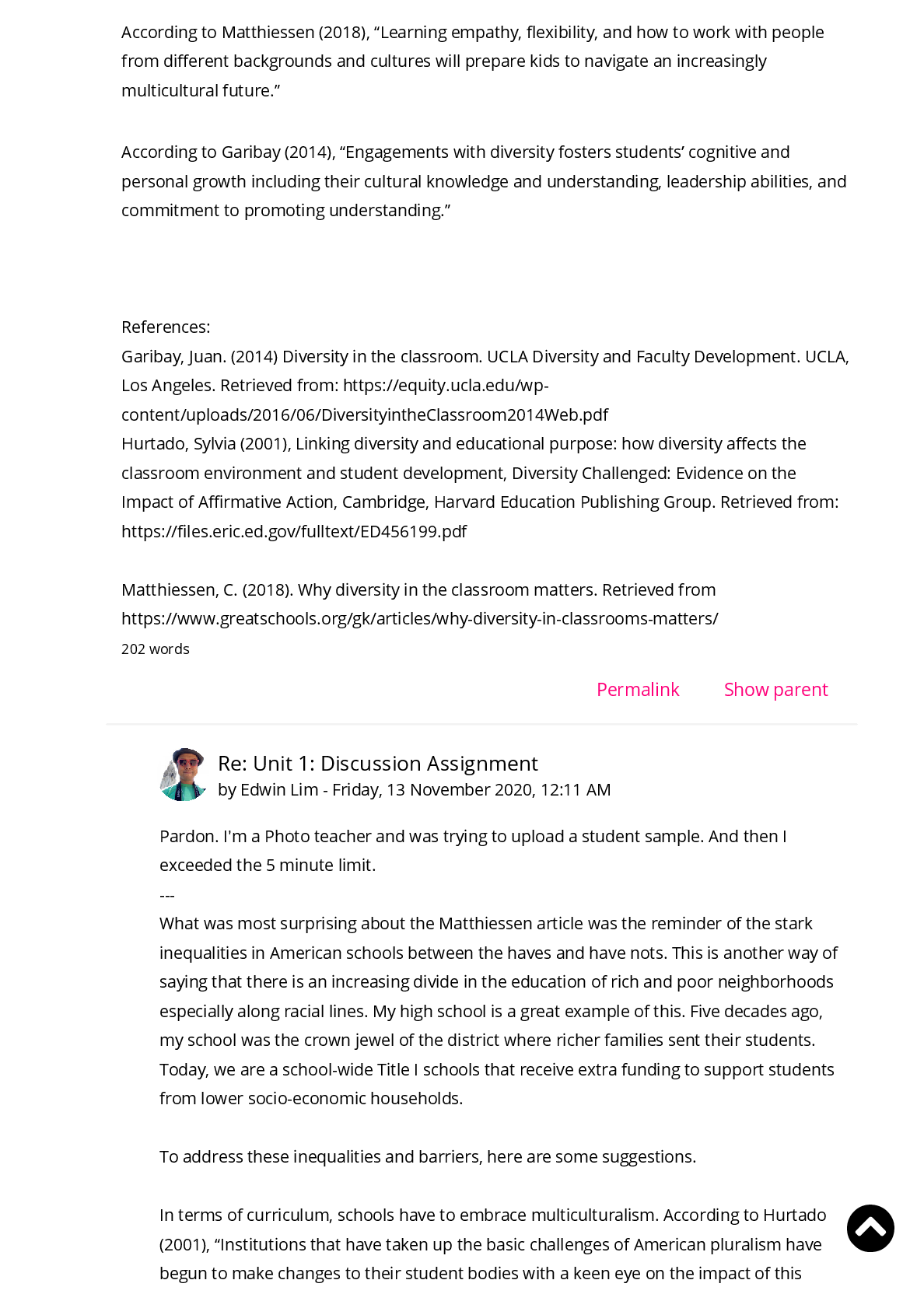 Preview page 4 of Why diversity in the classroom matters. | COMPILED DISCUSSION POSTS