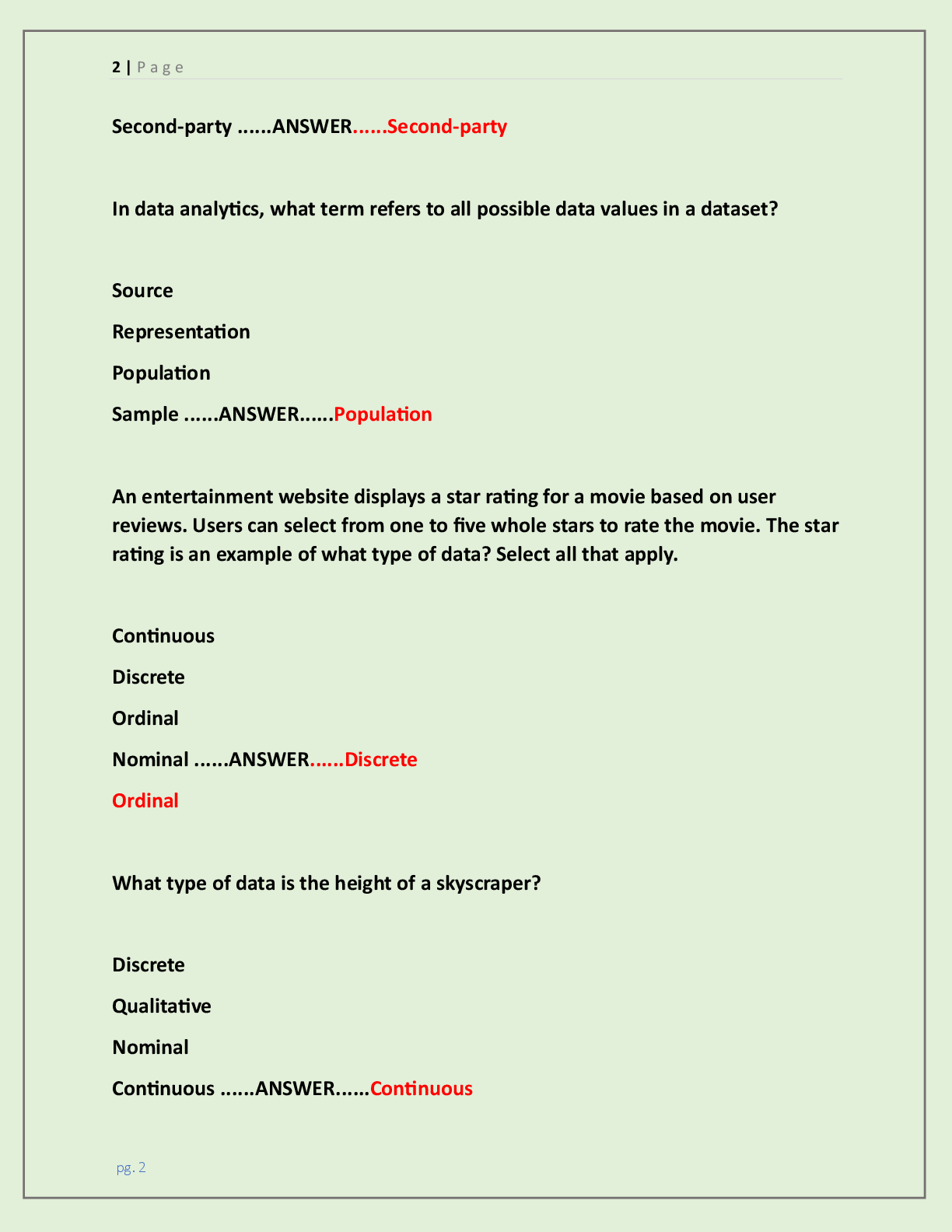 Preview page 2 of WGU D467 - Exploring Data EXAM | OBJECTIVE  ASSESSMENT | {LATEST 2026/ 2027 UPDATE} COMPLETE  ACTUAL AND AUTHENTIC EXAM