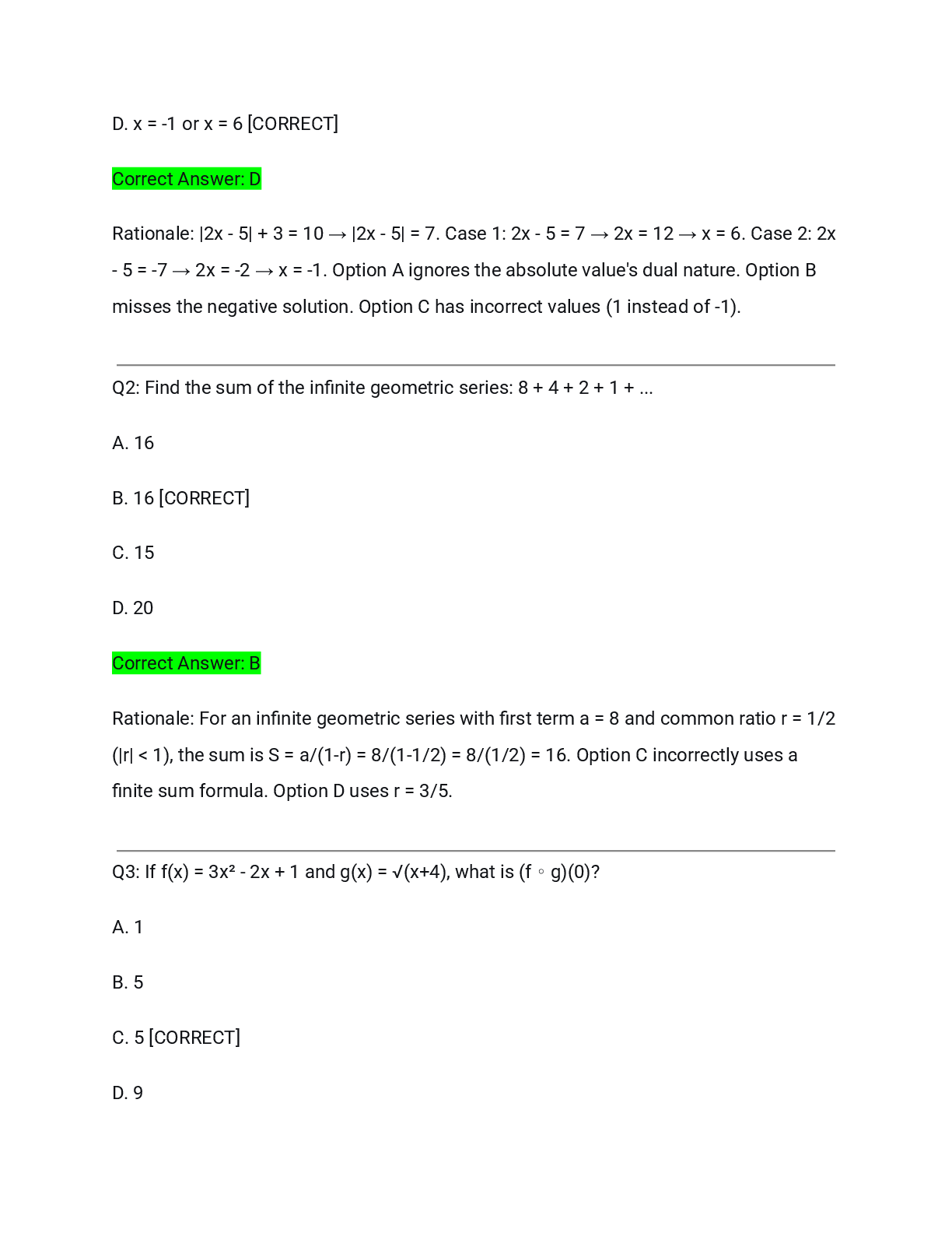 Preview page 2 of Quantitative Proficiency Test WQU Actual Exam 2026/2027 – Complete Solutions with Detailed Rationales | 100% Verified |
