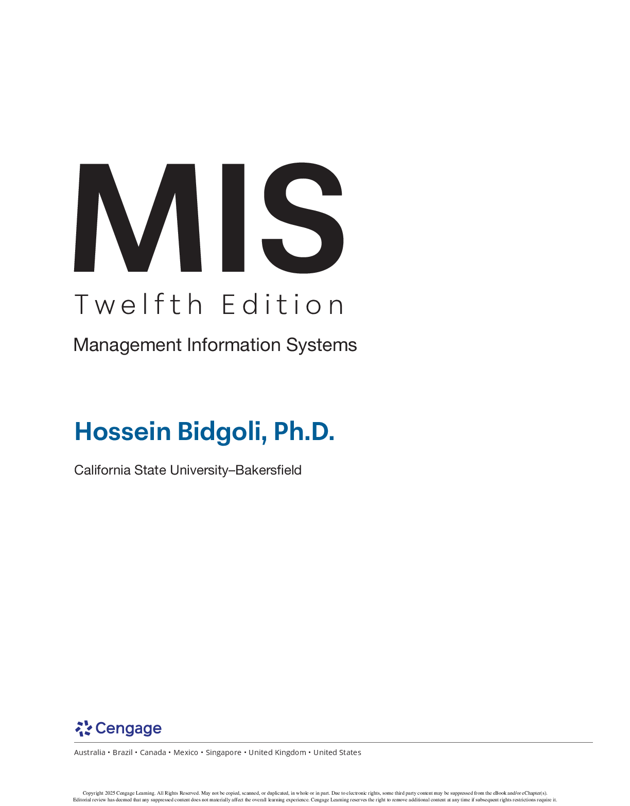 Preview page 2 of MIS 12th Edition By Hossein Bidgoli