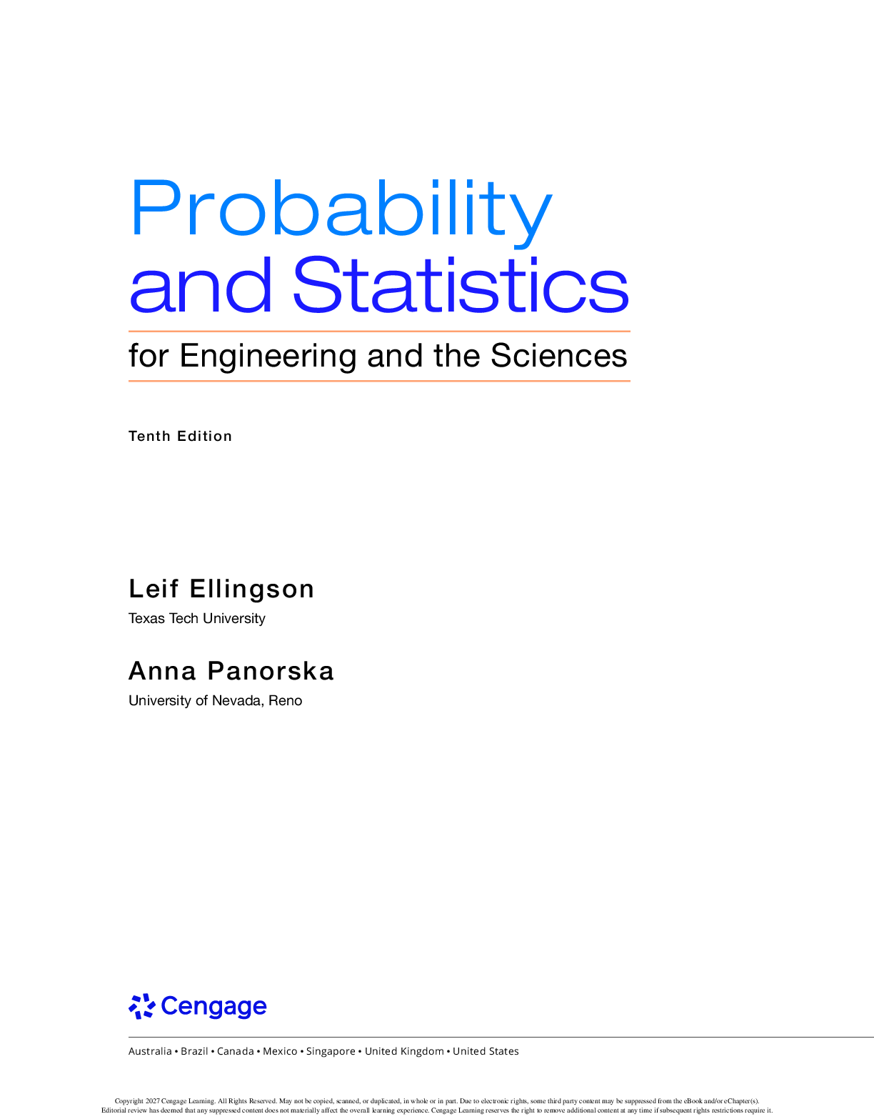 Preview page 2 of Probability and Statistics for Engineering and the Sciences 10th Edition By Leif Ellingson, Anna Panorska
