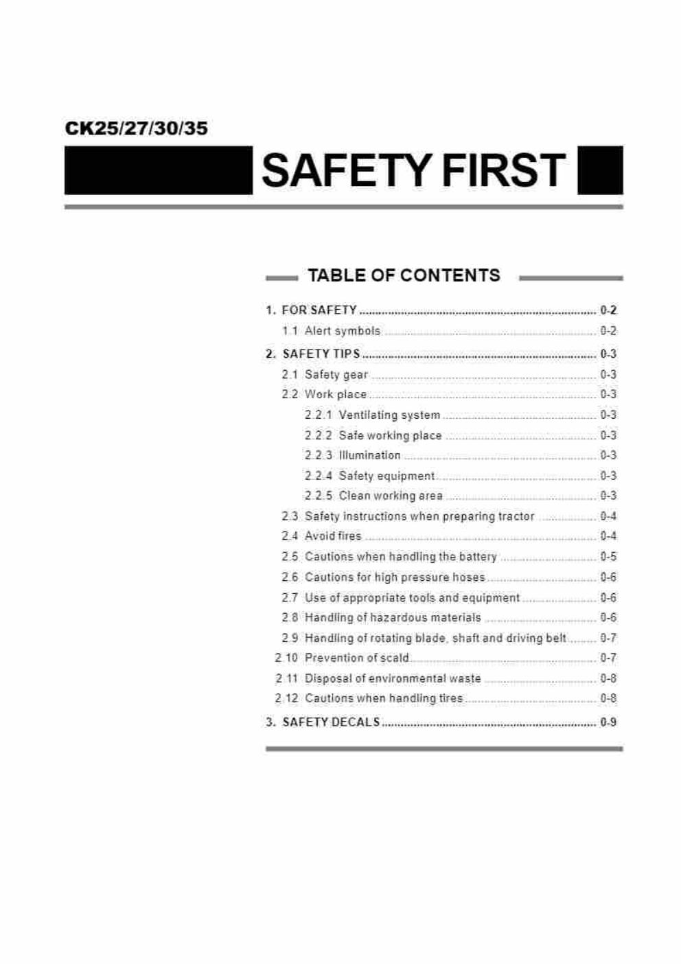 Preview page 4 of Kioti CK25 CK27 CK30 CK35 workshop manual