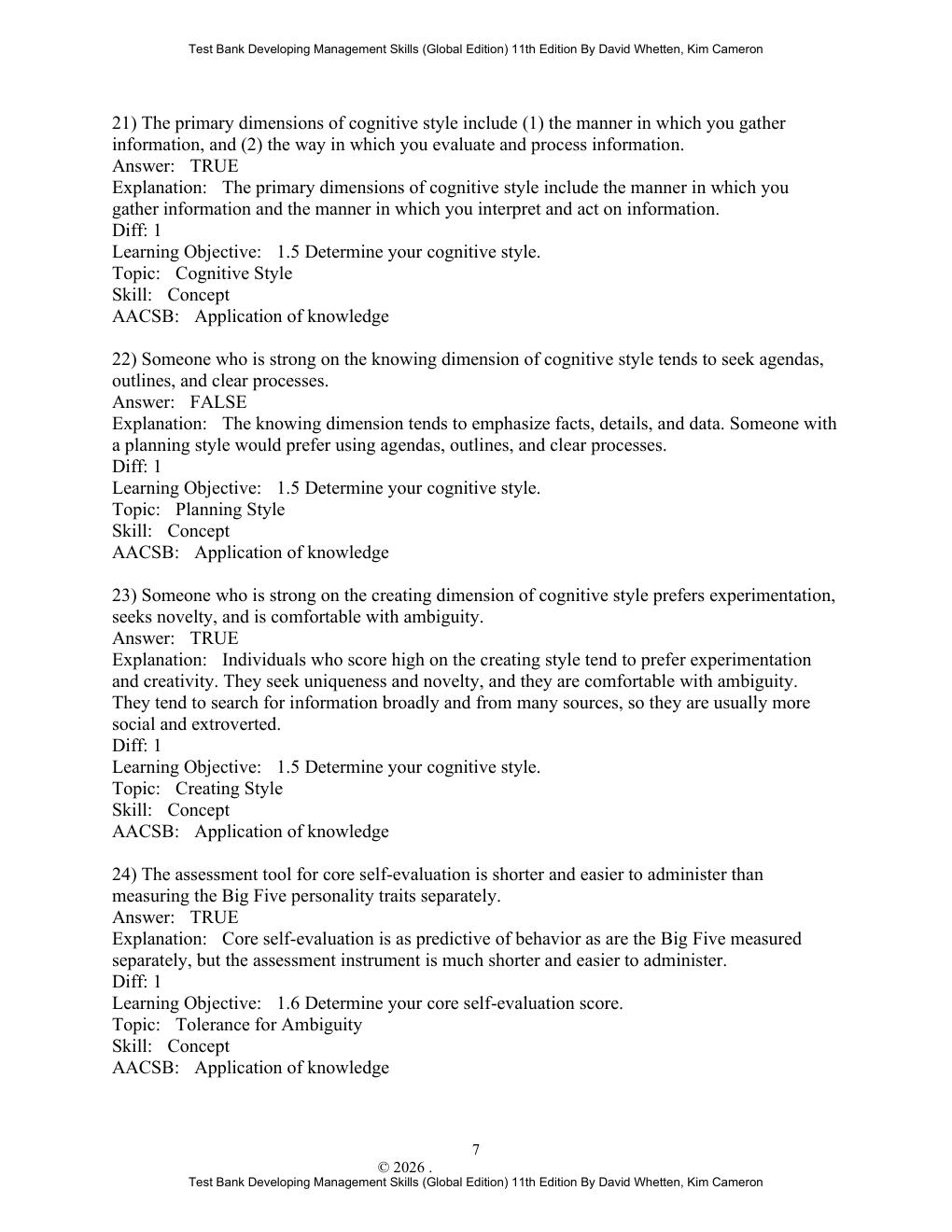 Preview page 9 of Test Bank For Developing Management Skills 11th (Global Edition) By David Whetten, Kim Cameron