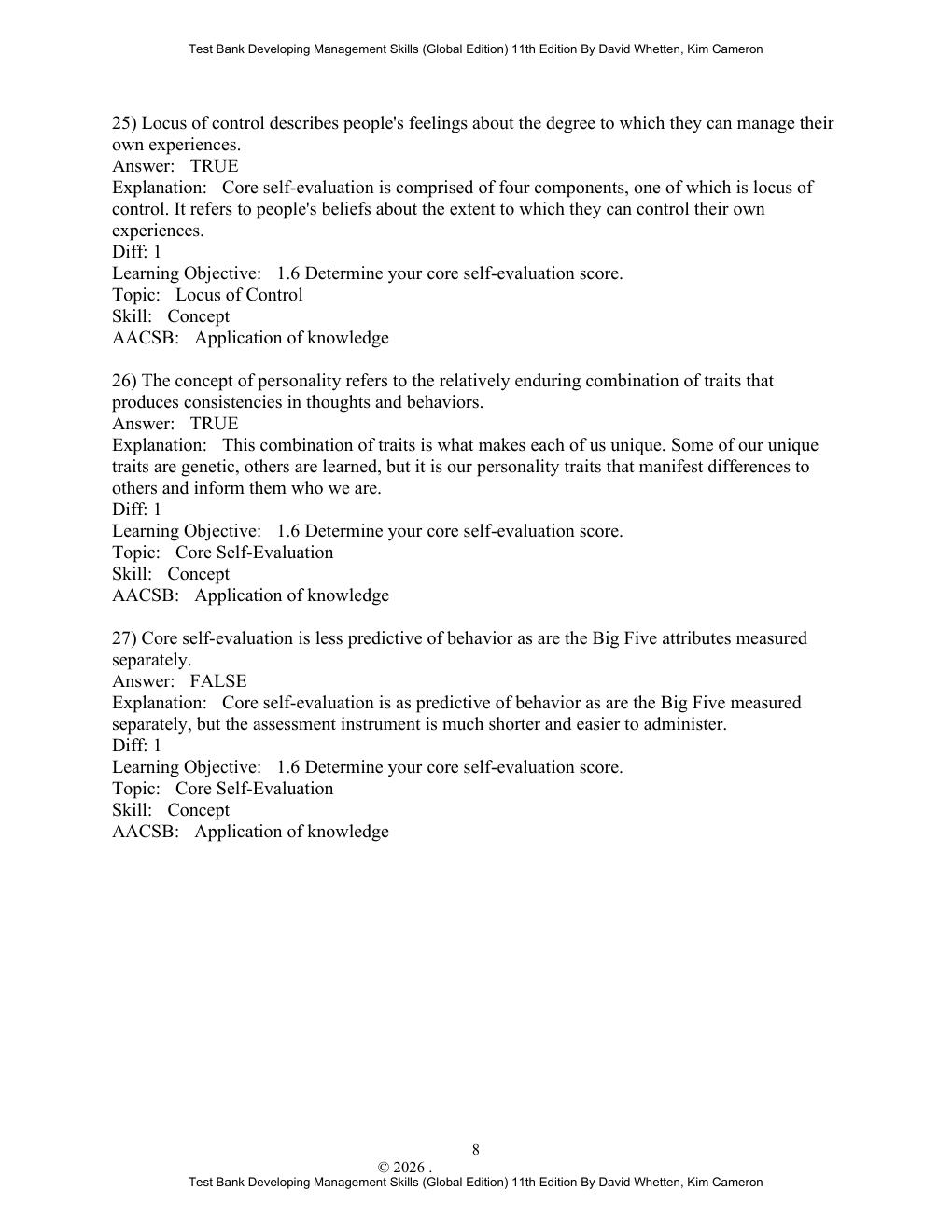 Preview page 10 of Test Bank For Developing Management Skills 11th (Global Edition) By David Whetten, Kim Cameron