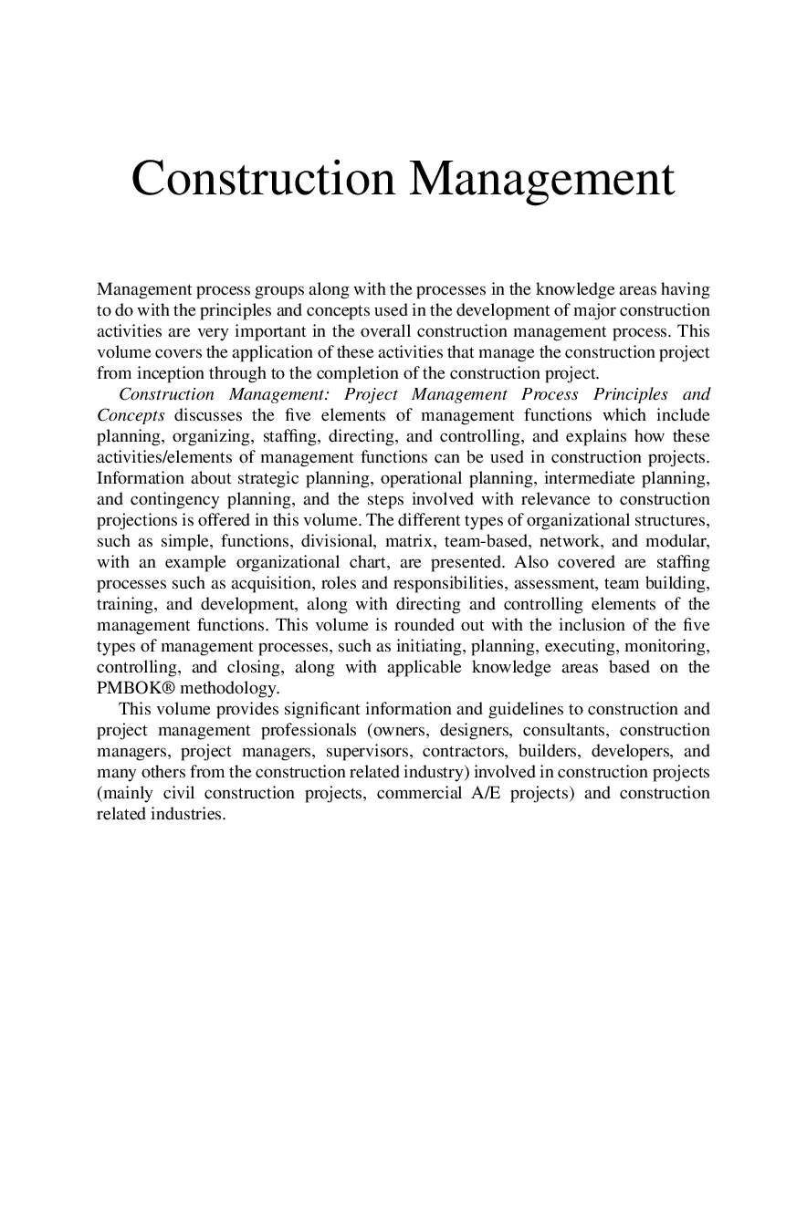 Preview page 2 of eBook [PDF] Construction Management Project Management Process Principles and Concepts 2nd Edition  By Abdul Razzak Ruma