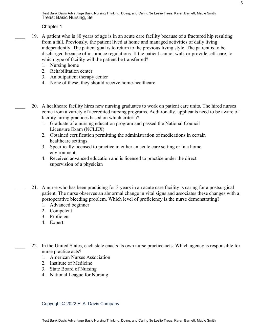 Preview page 7 of Test Bank Davis Advantage Basic Nursing Thinking, Doing, and Caring 3rd Edition By Leslie Treas, Karen Barnett, Mable Sm