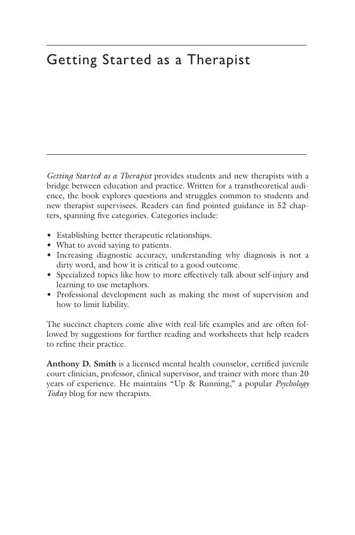 Preview page 2 of Getting Started as a Therapist 50+ Tips for Clinical Effectiveness By Anthony D. Smith