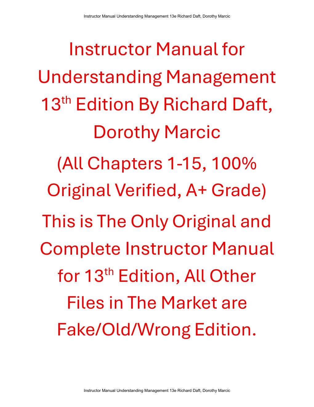 Preview page 2 of Instructor Manual Understanding Management 13th Edition By Richard Daft, Dorothy Marcic