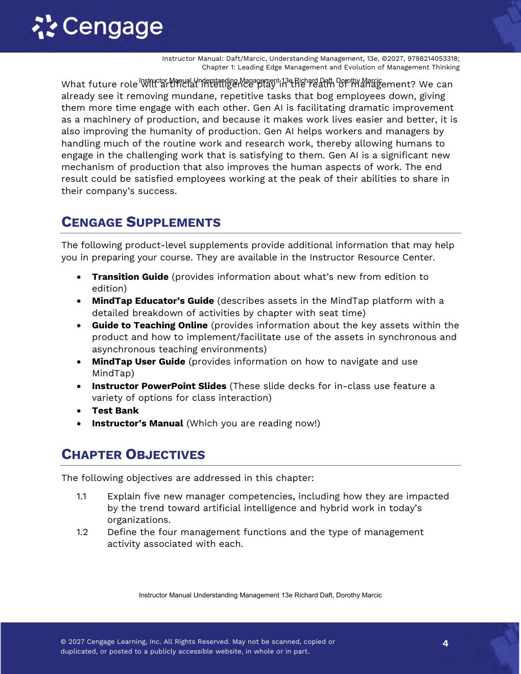 Preview page 6 of Instructor Manual Understanding Management 13th Edition By Richard Daft, Dorothy Marcic