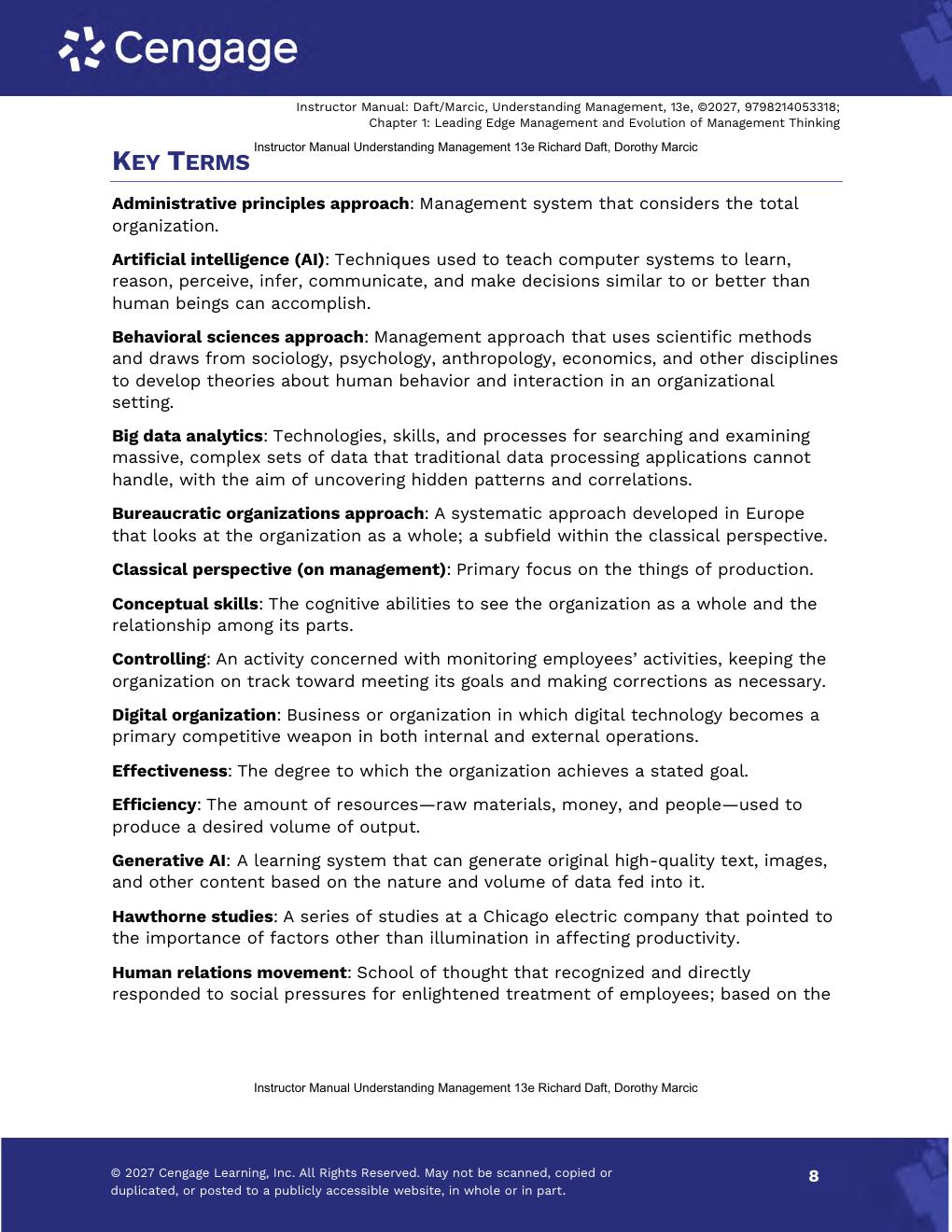 Preview page 10 of Instructor Manual Understanding Management 13th Edition By Richard Daft, Dorothy Marcic
