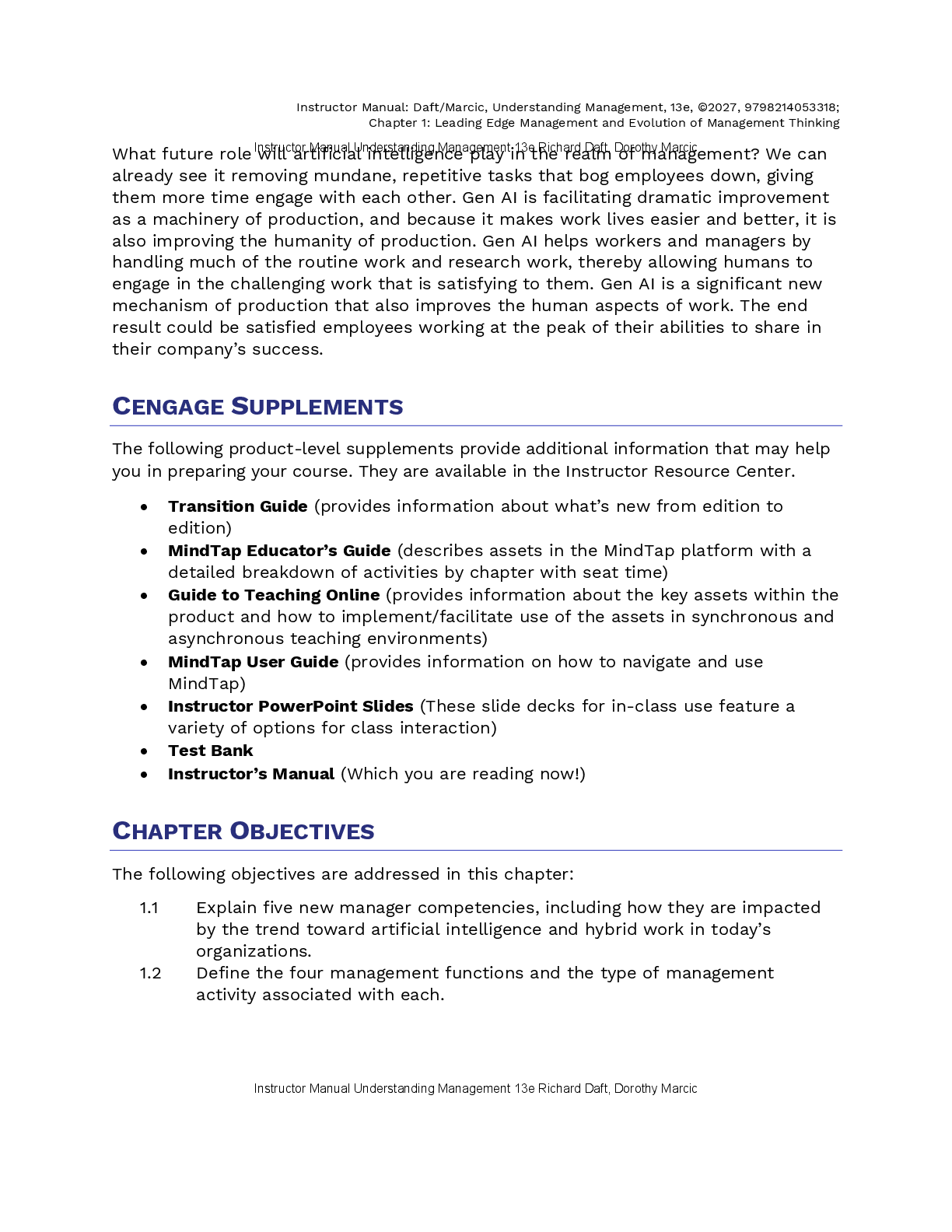 Preview page 2 of Instructor Manual Understanding Management 13th Edition By Richard Daft, Dorothy Marcic