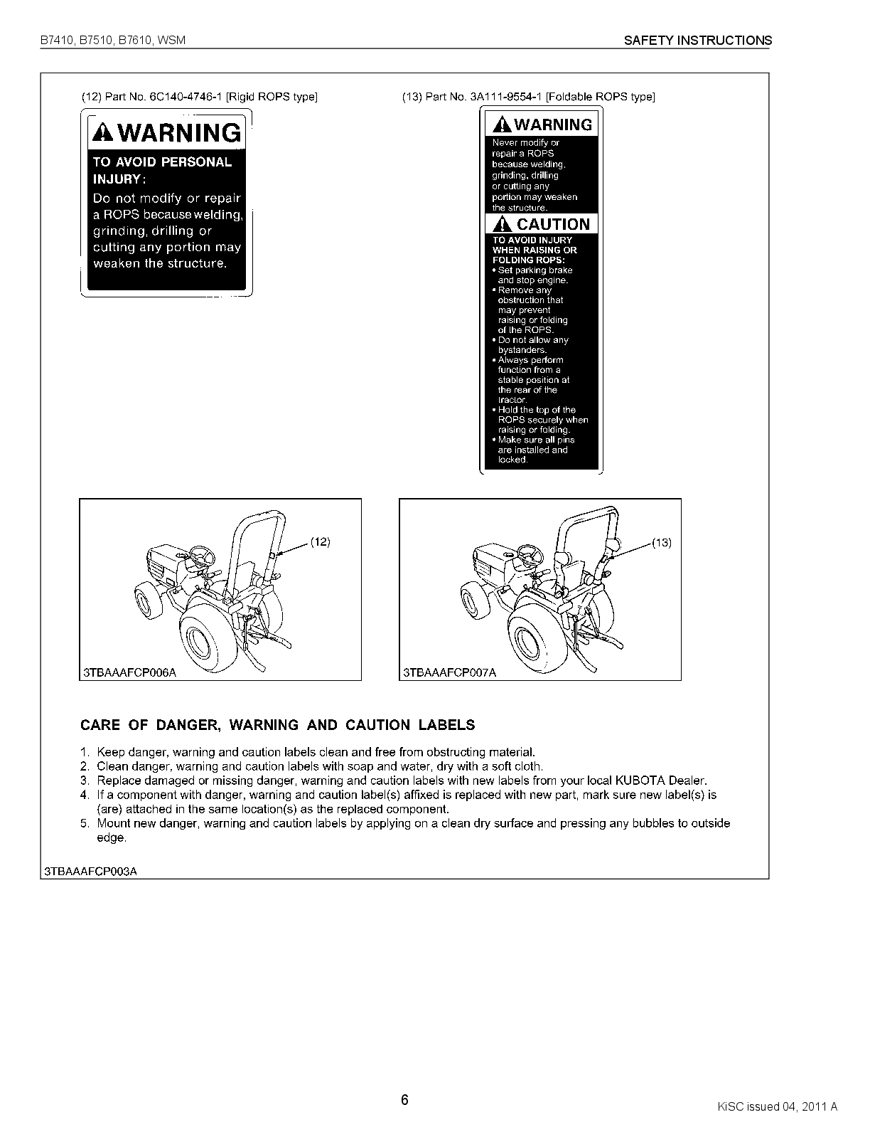 Preview page 4 of Kubota B7410 B7510 and B7610 Tractors Workshop Manual