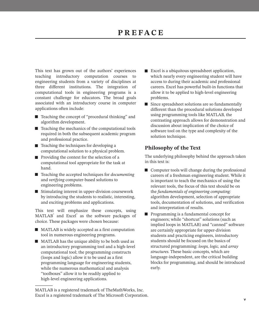 Preview page 6 of eBook PDF ISE Engineering Computation An Introduction Using MATLAB and Excel 2026 Evergreen Release By Joseph Musto, Wil