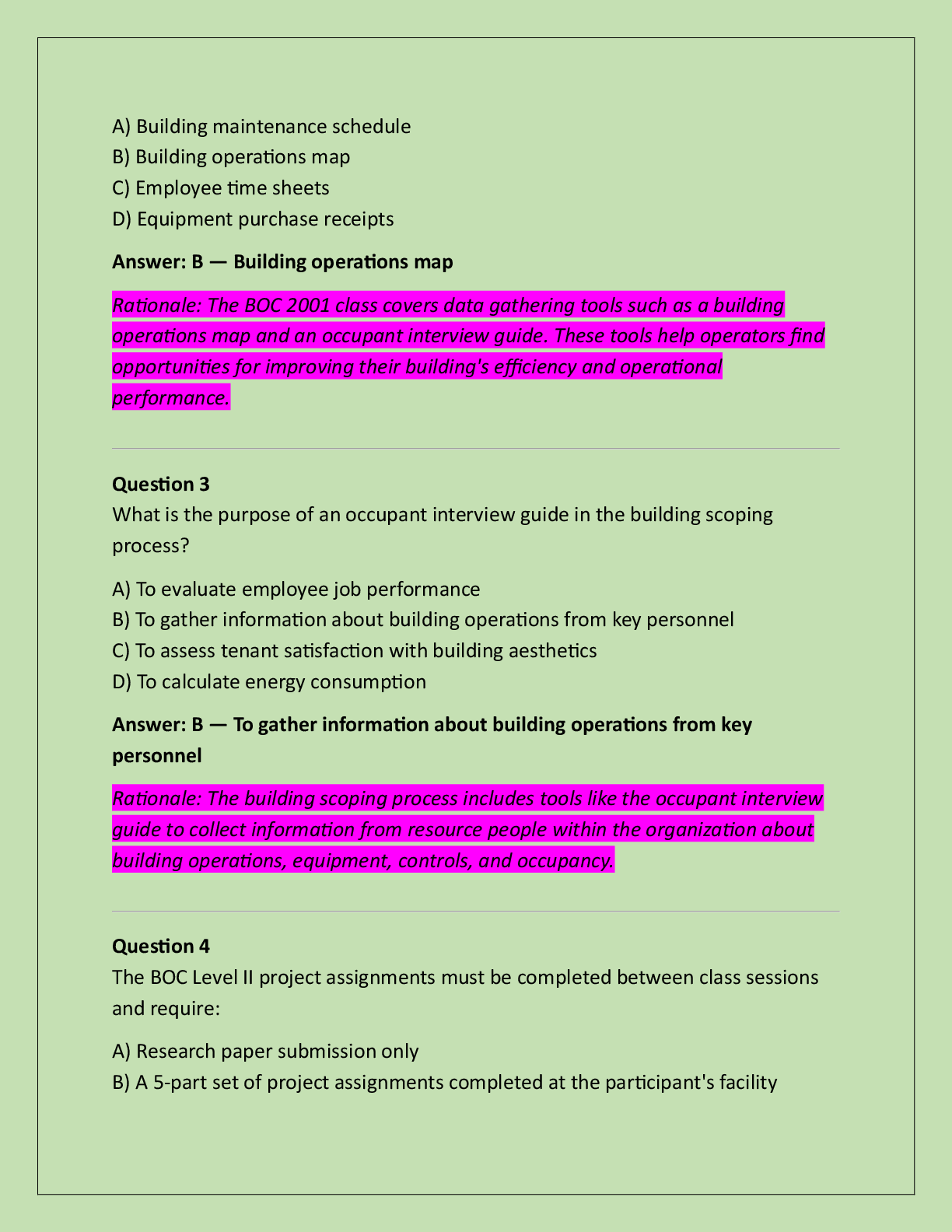 Preview page 2 of BOC Level II – Energy Efficient Building  Operations Certification Exam Practice  Questions And Correct Answers (Verifie