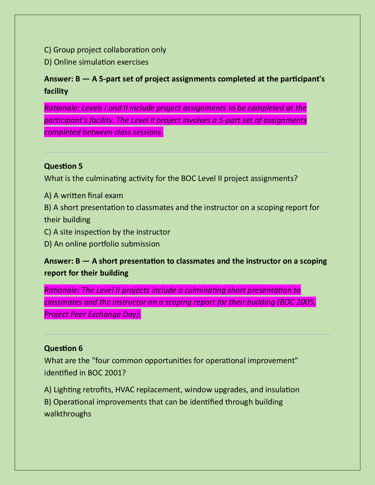Preview page 3 of BOC Level II – Energy Efficient Building  Operations Certification Exam Practice  Questions And Correct Answers (Verifie