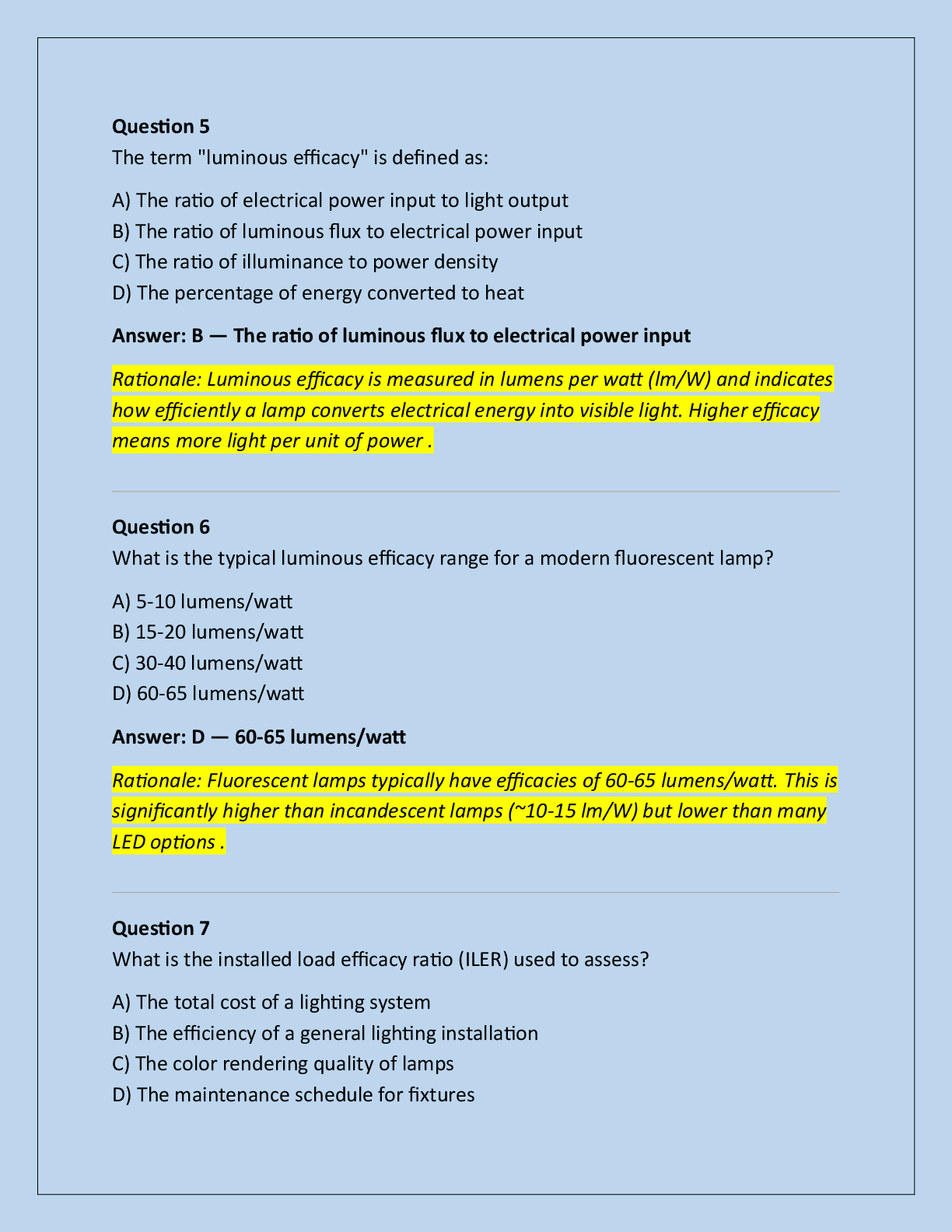 Preview page 3 of BOC Lighting Systems Efficiency Assessment Exam  Practice Questions And Correct Answers (Verified  Answers) Plus Rationa