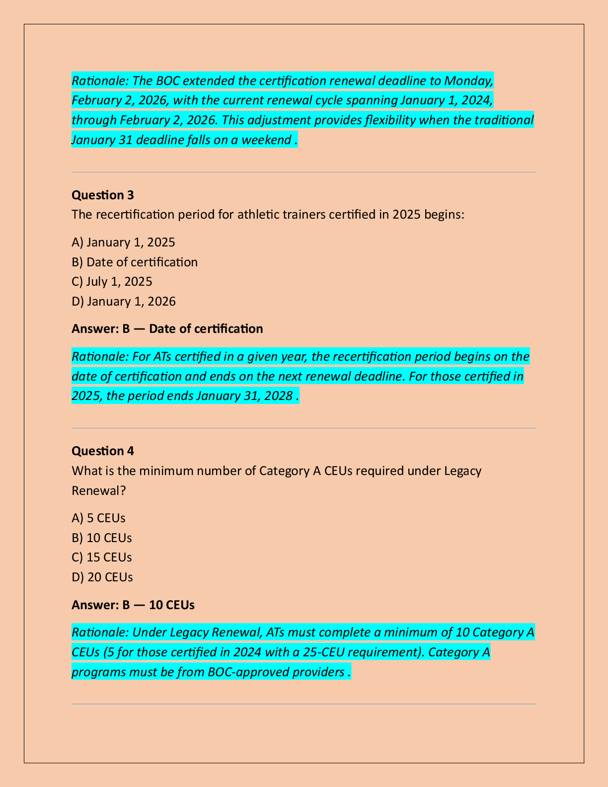 Preview page 2 of BOC Re-Certification Continuing Education  Requirements (CEUs) Exam Practice Questions And  Correct Answers (Verified An