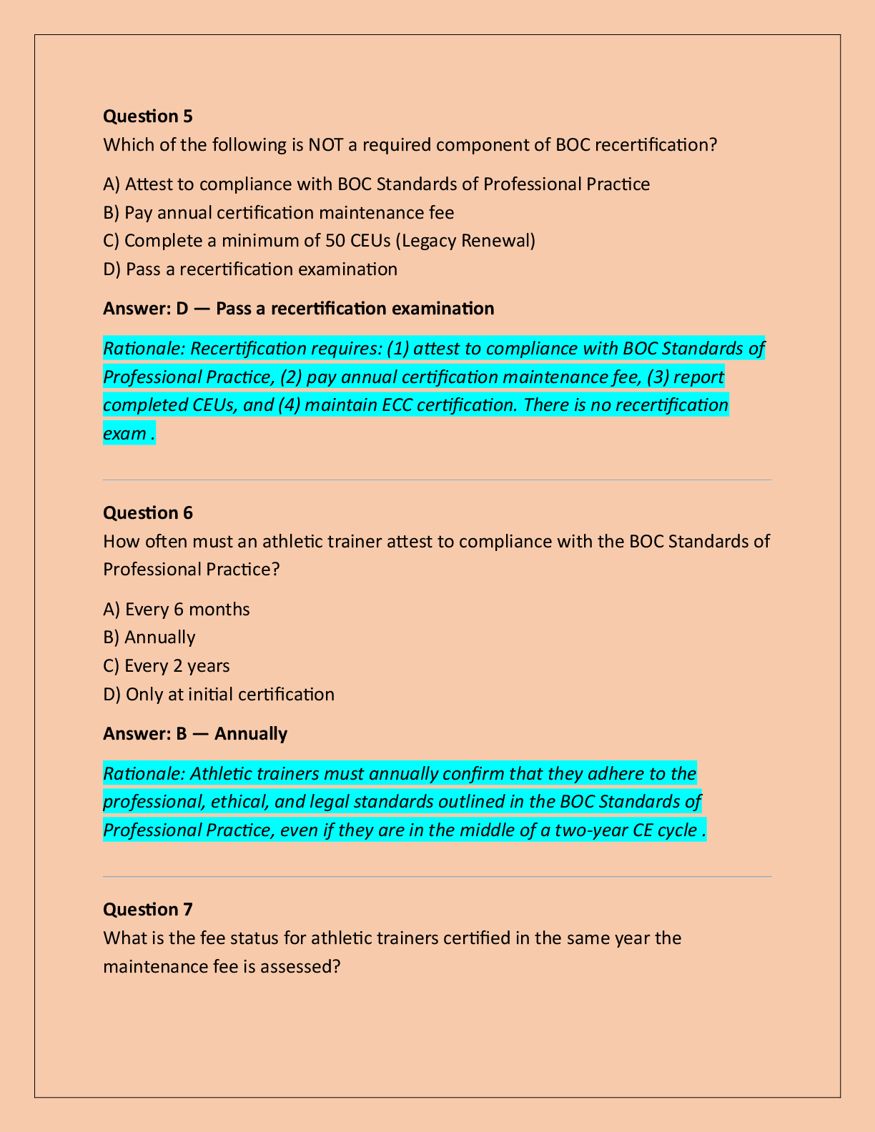Preview page 3 of BOC Re-Certification Continuing Education  Requirements (CEUs) Exam Practice Questions And  Correct Answers (Verified An