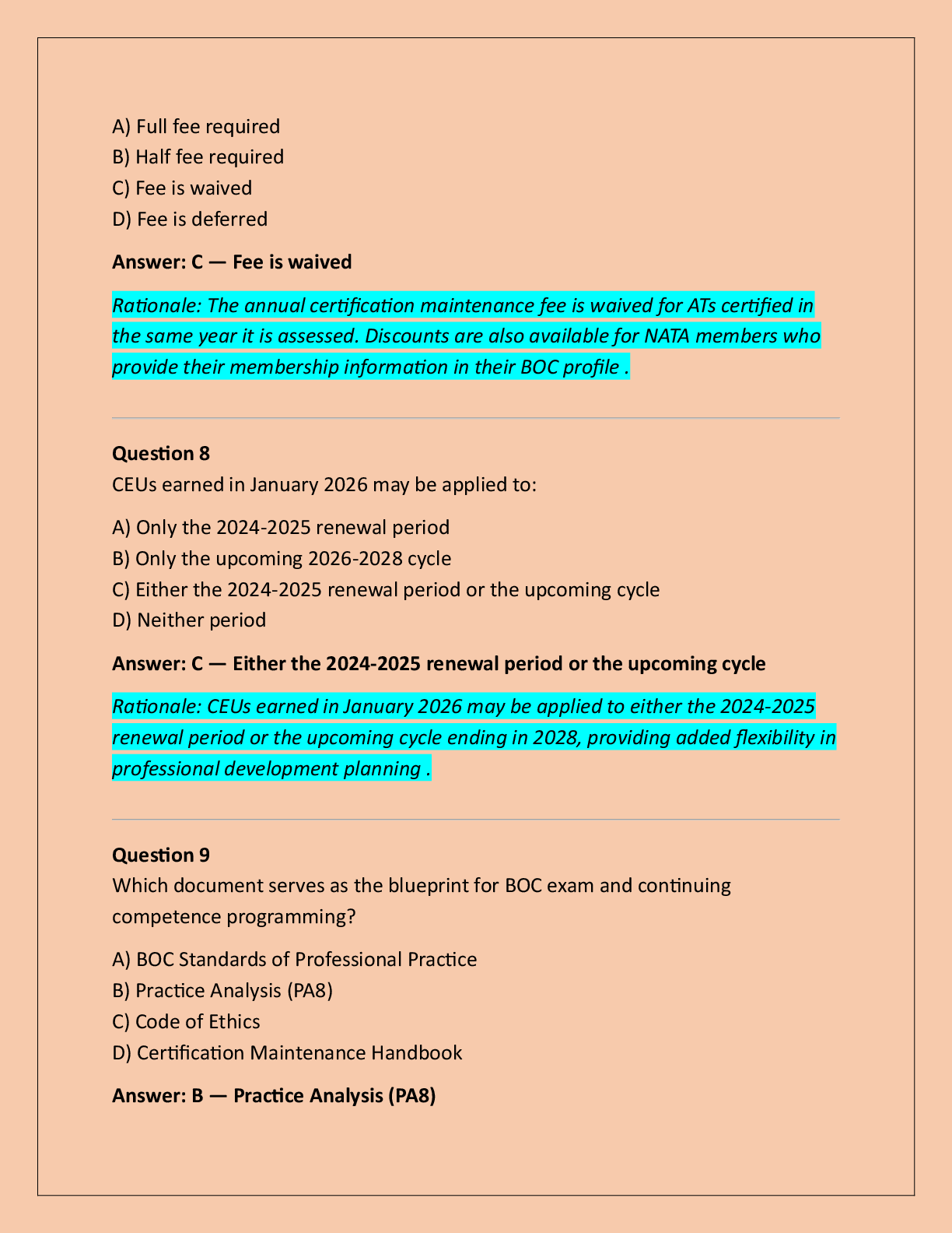 Preview page 4 of BOC Re-Certification Continuing Education  Requirements (CEUs) Exam Practice Questions And  Correct Answers (Verified An