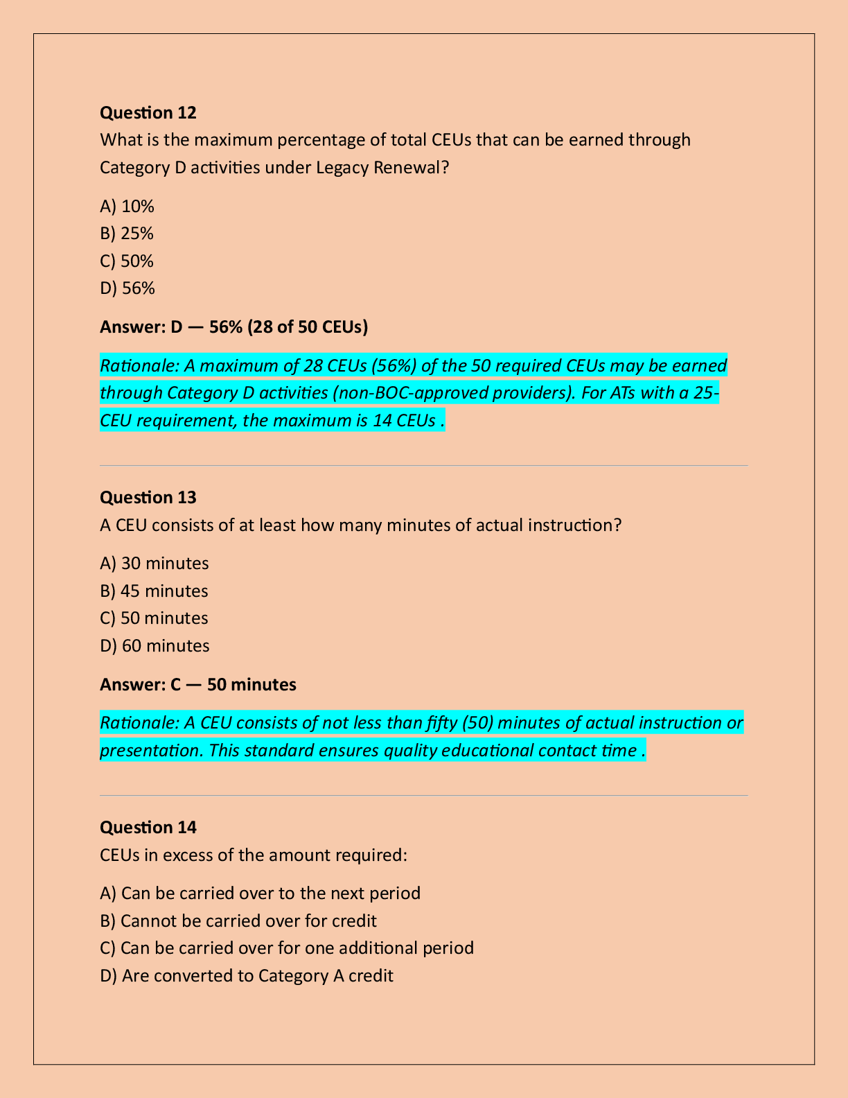 Preview page 6 of BOC Re-Certification Continuing Education  Requirements (CEUs) Exam Practice Questions And  Correct Answers (Verified An
