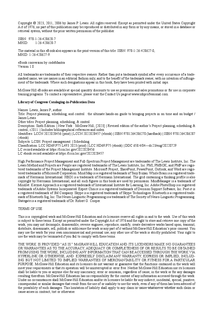 Preview page 5 of Project Planning Scheduling Control 6th Edition By James P. Lewis