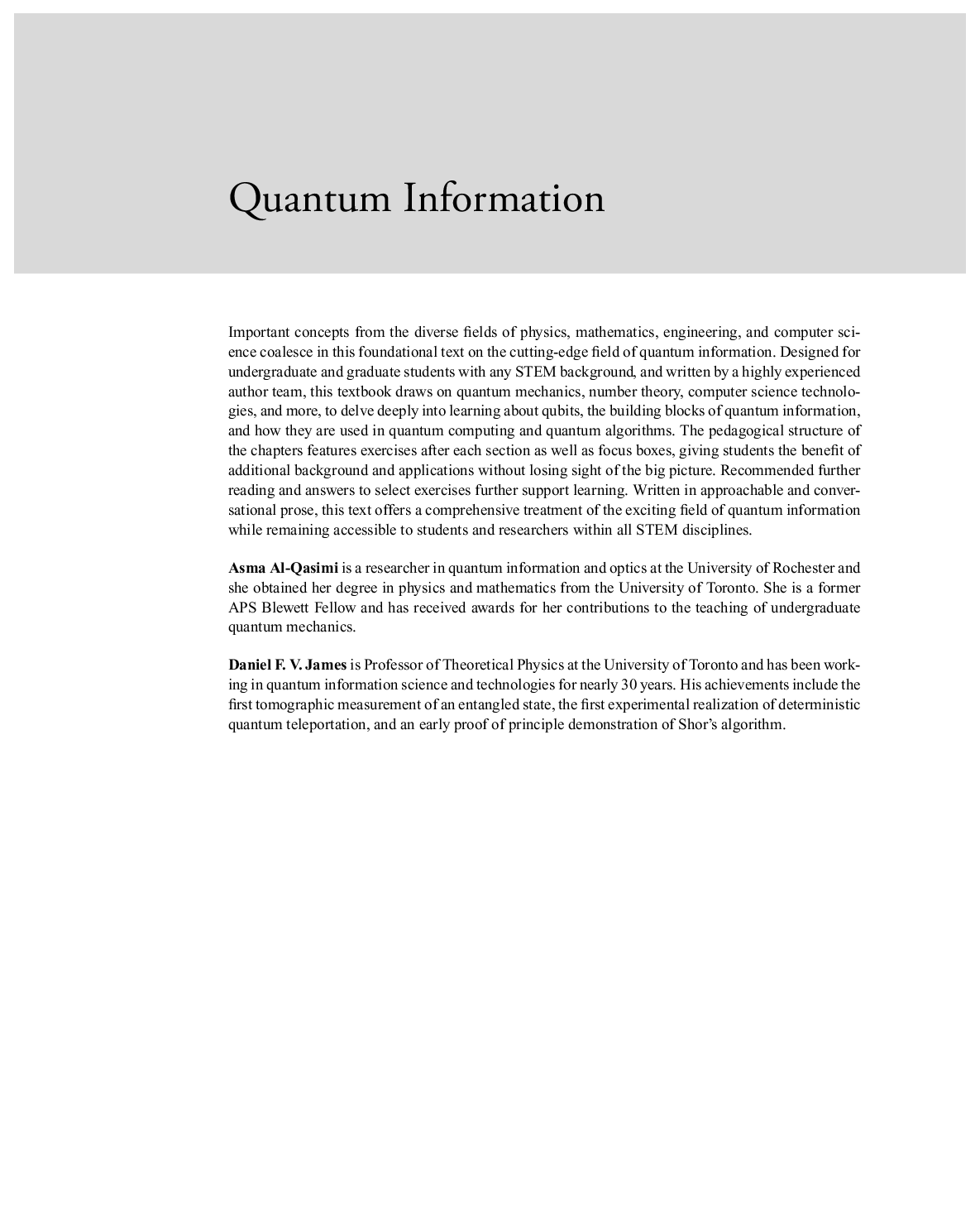 Preview page 2 of Quantum Information A First Course 1st Edition By Asma Al-Qasimi, Daniel James